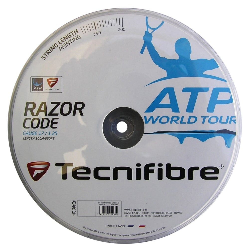 Tennissaite Razor Code (Haltbarkeit+Spin) carbongrau 200m Rolle