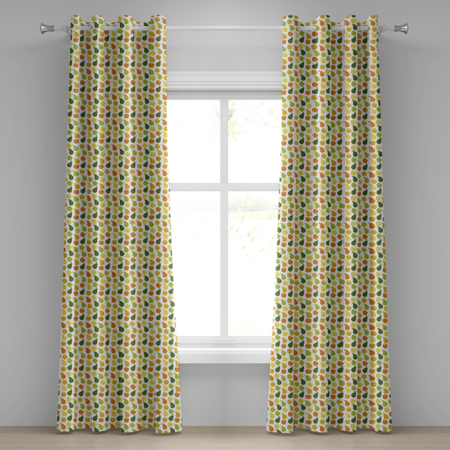 Gardine Dekorative 2-Panel-Fenstervorhänge für Schlafzimmer Wohnzimmer, Abakuhaus, Früchte Apple-Birnen Frisch Garten