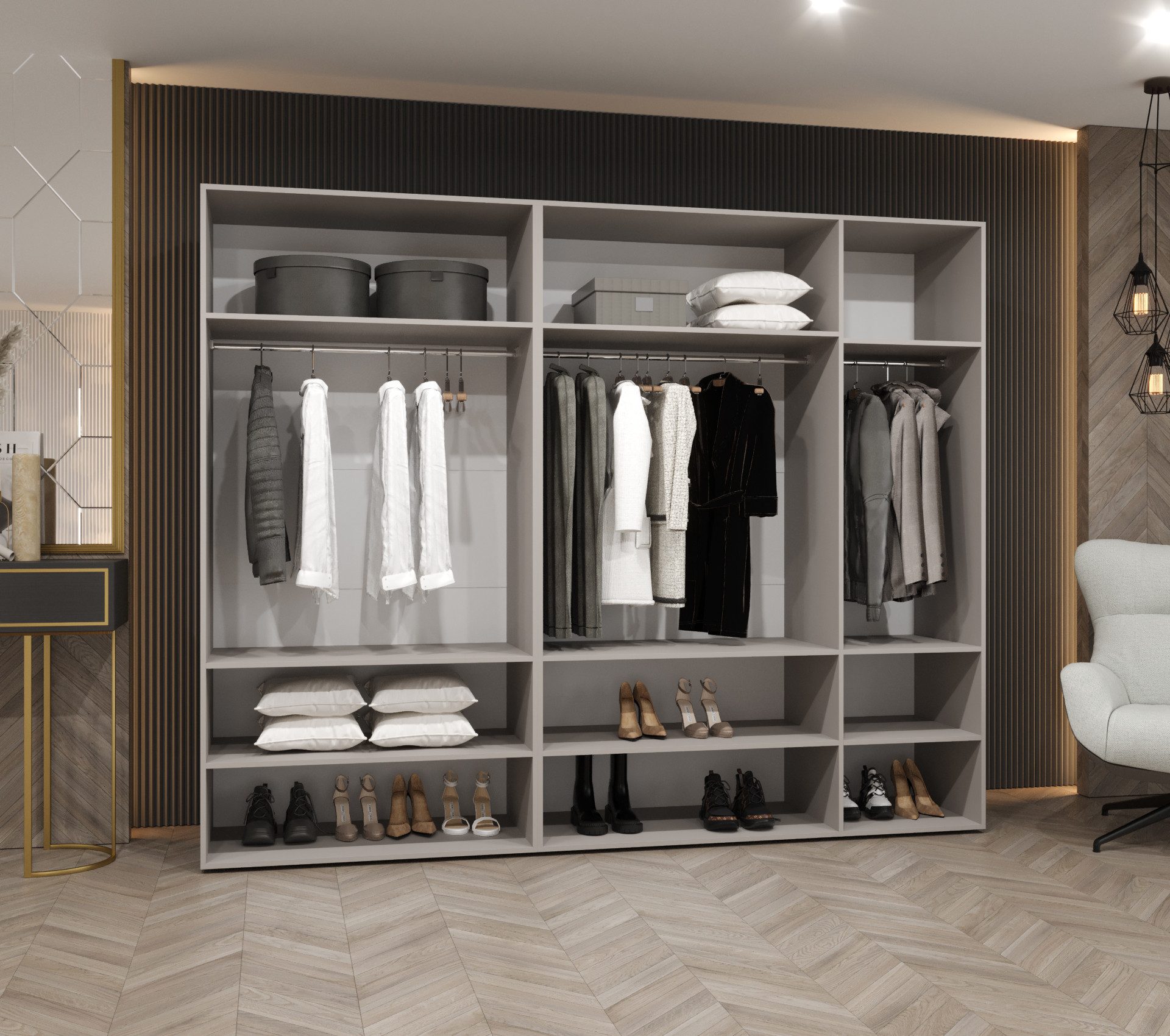ABIKS MÖBEL Drehtürenschrank ALICANTE 1 Schlafzimmerschrank mit Kleiderstange und Regalen
