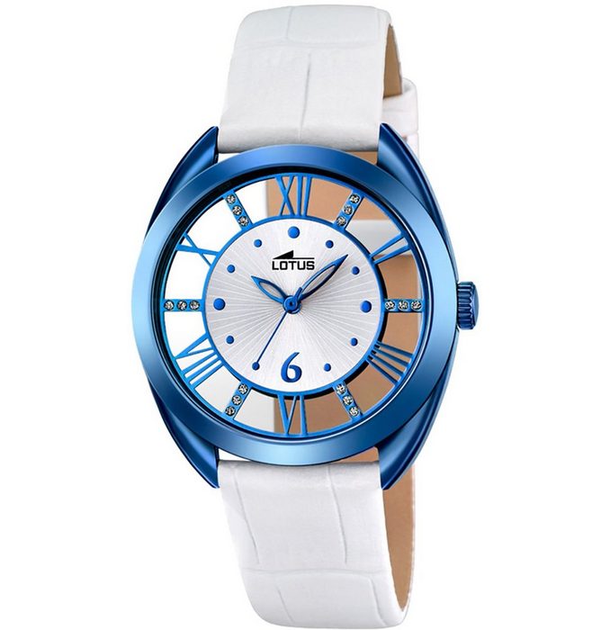 Lotus Quarzuhr Lotus Damen Uhr Analog Fashion L18253/1 (Armbanduhr) Damen Armbanduhr tonneau rund Lederarmband weiß