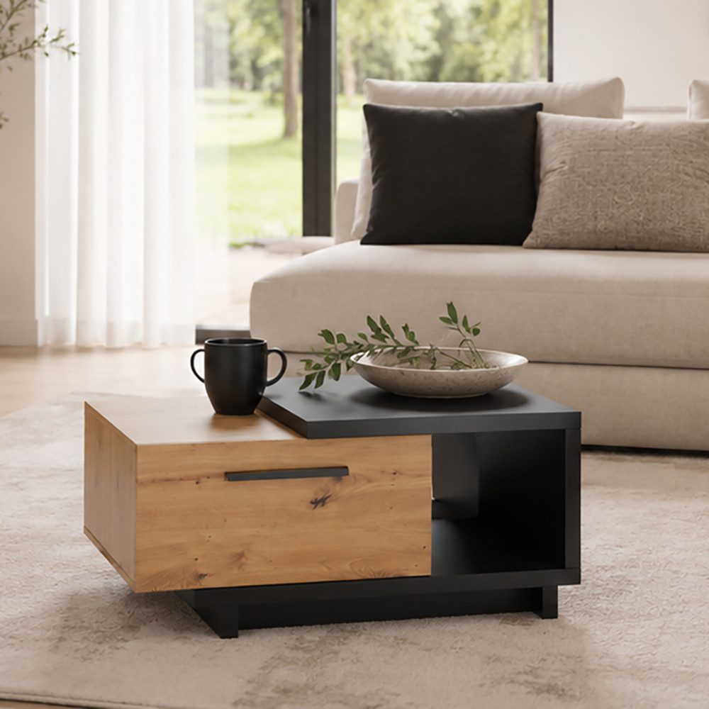 Lomadox Couchtisch ISOLA-132, 90 cm breit, in Eiche und Schwarz
