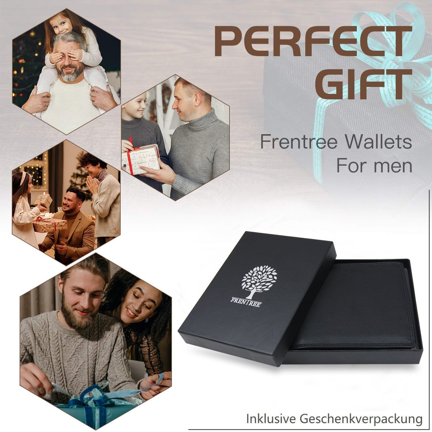 12 Frentree echtem Nappaleder, und aus Herren Portemonnaie, Geschenkbox, mit RFID-Schutz, Querformat Geldbörse Kartenfächer