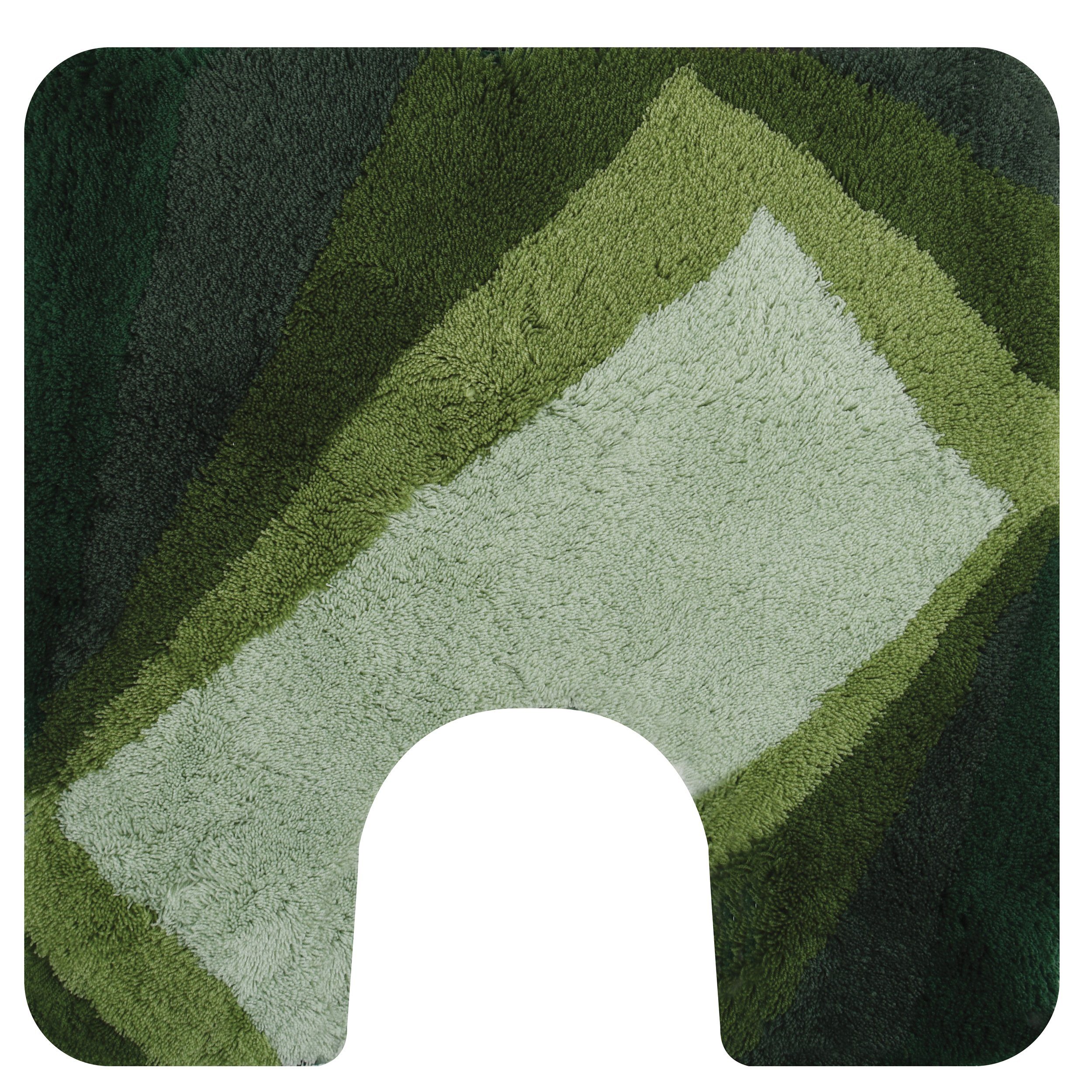 spirella Badematte KALI, quadratisch mit Toilettenausschnitt, Höhe: 25 mm, Badteppich Hochflor, 100% Acryl, Anti-Rutsch-Beschichtung, Für Fußbodenheizung geeignet, Waschbar 40°, Schnelltrocknend, Grün, 55 x 55 cm, mit Toilettenausschnitt
