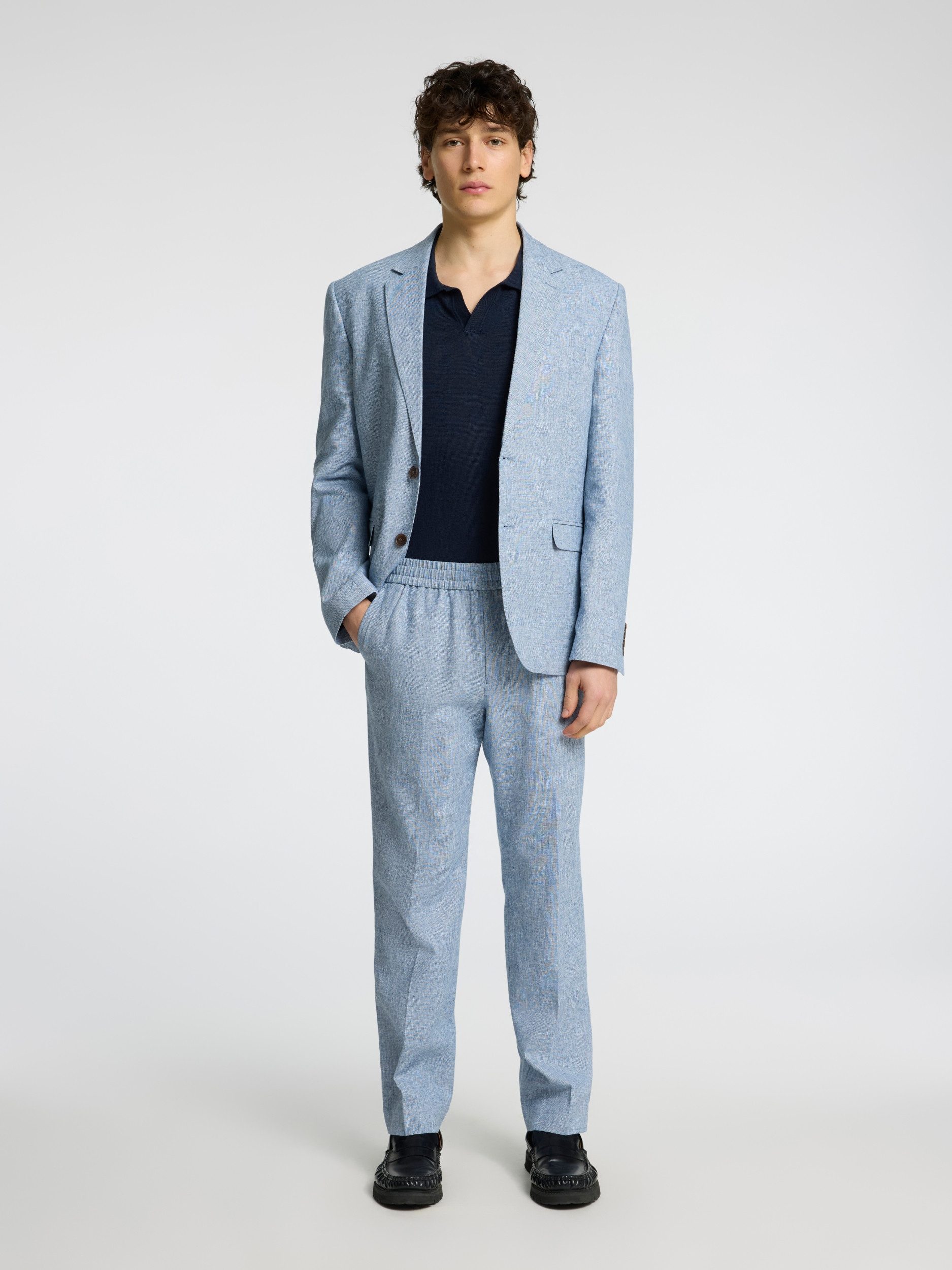 SELECTED HOMME Anzughose - Leinenhose aus Leinenmix mit elastischem Bund - Stoffhose Herren Anzughose aus Leinenmix mit elastischem Bund und Bügelfalten
