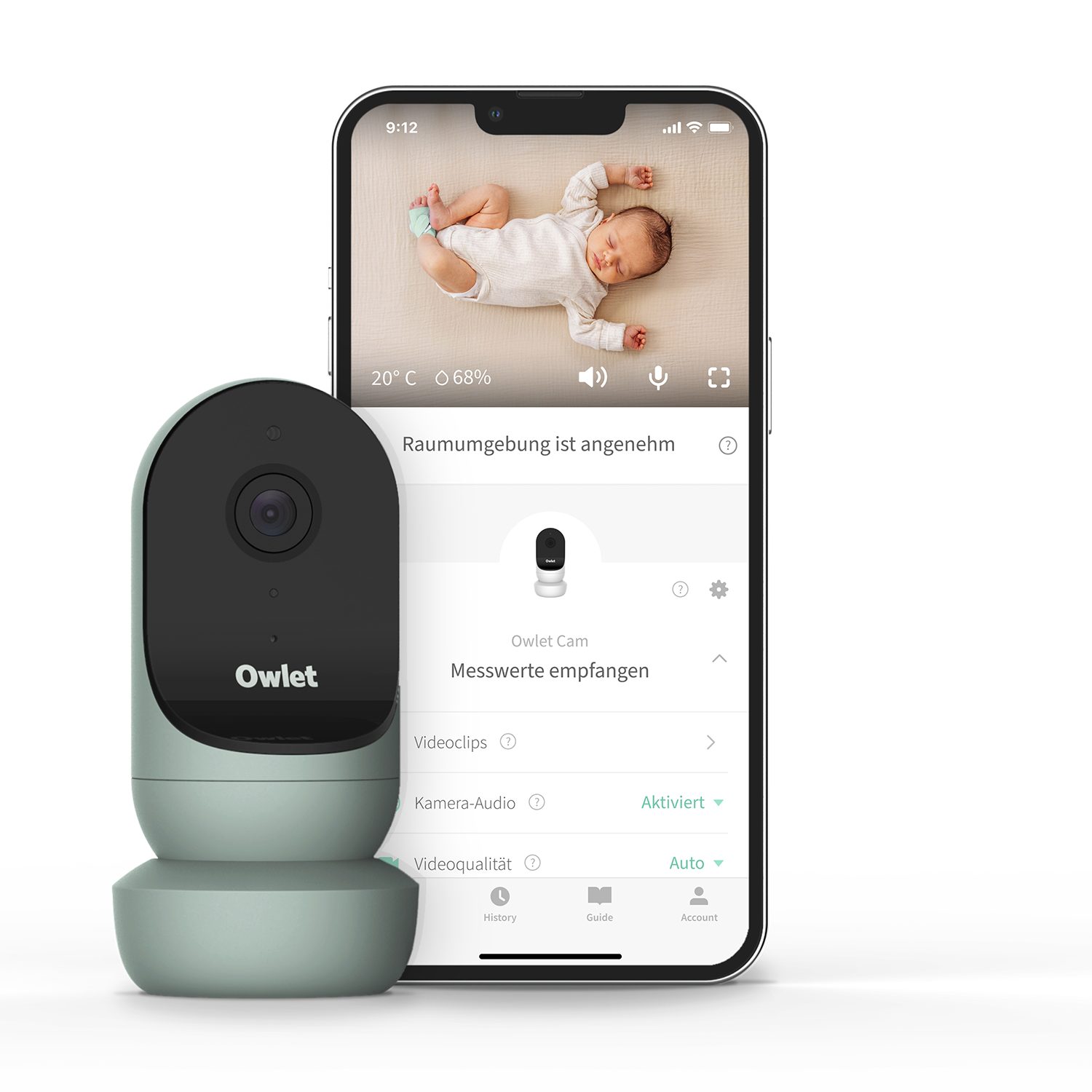 inkl. Salbeigrün DE Owlet Kamera Luftfeuchtigkeitsmesser Baby Raumtemperatur- und Babyphone, 2: HD Care