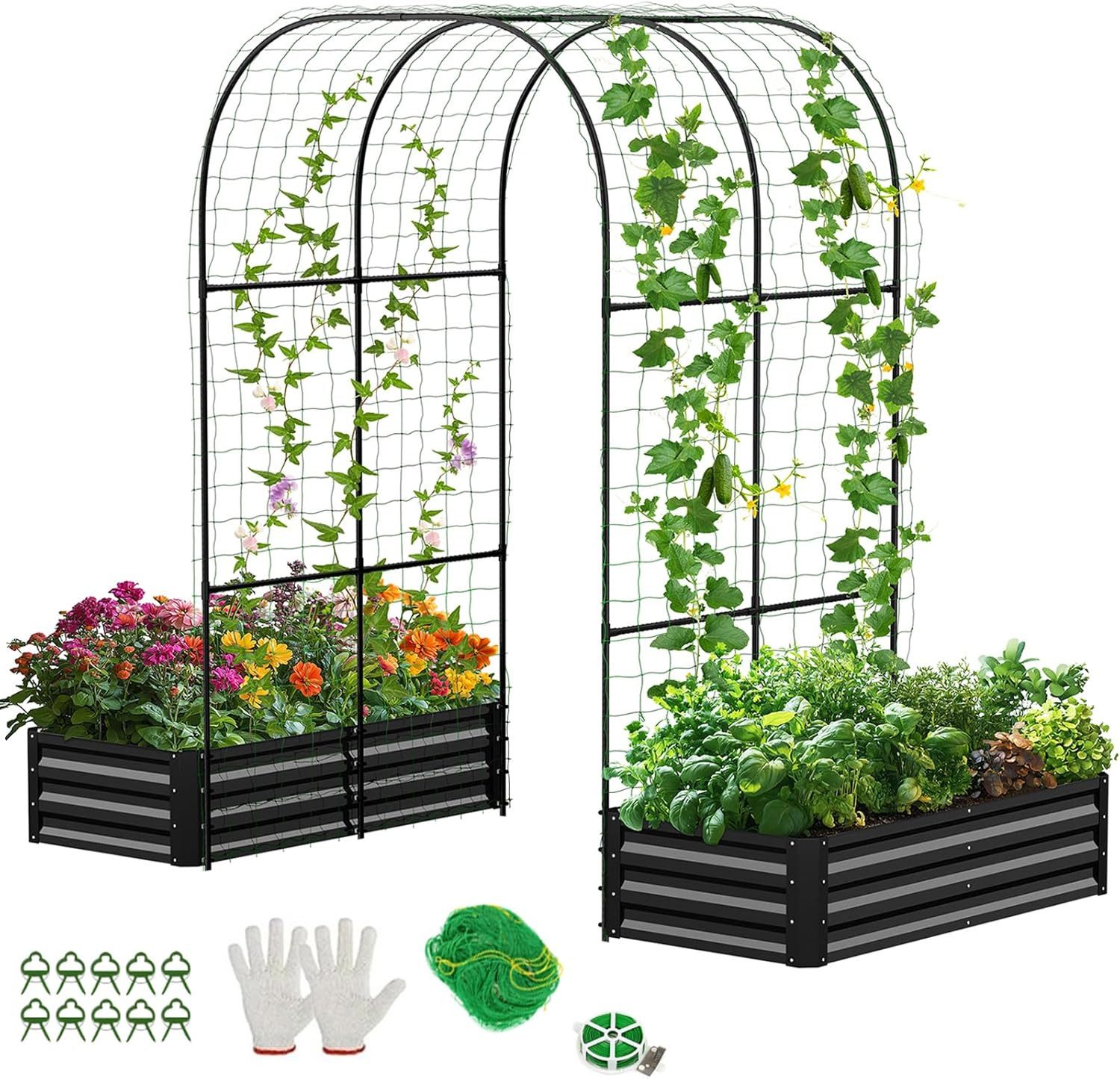 Meulbaty Blumenkasten 3-IN-1 Metall-Hochbett für Garten mit Gartenbogen und günstig online kaufen