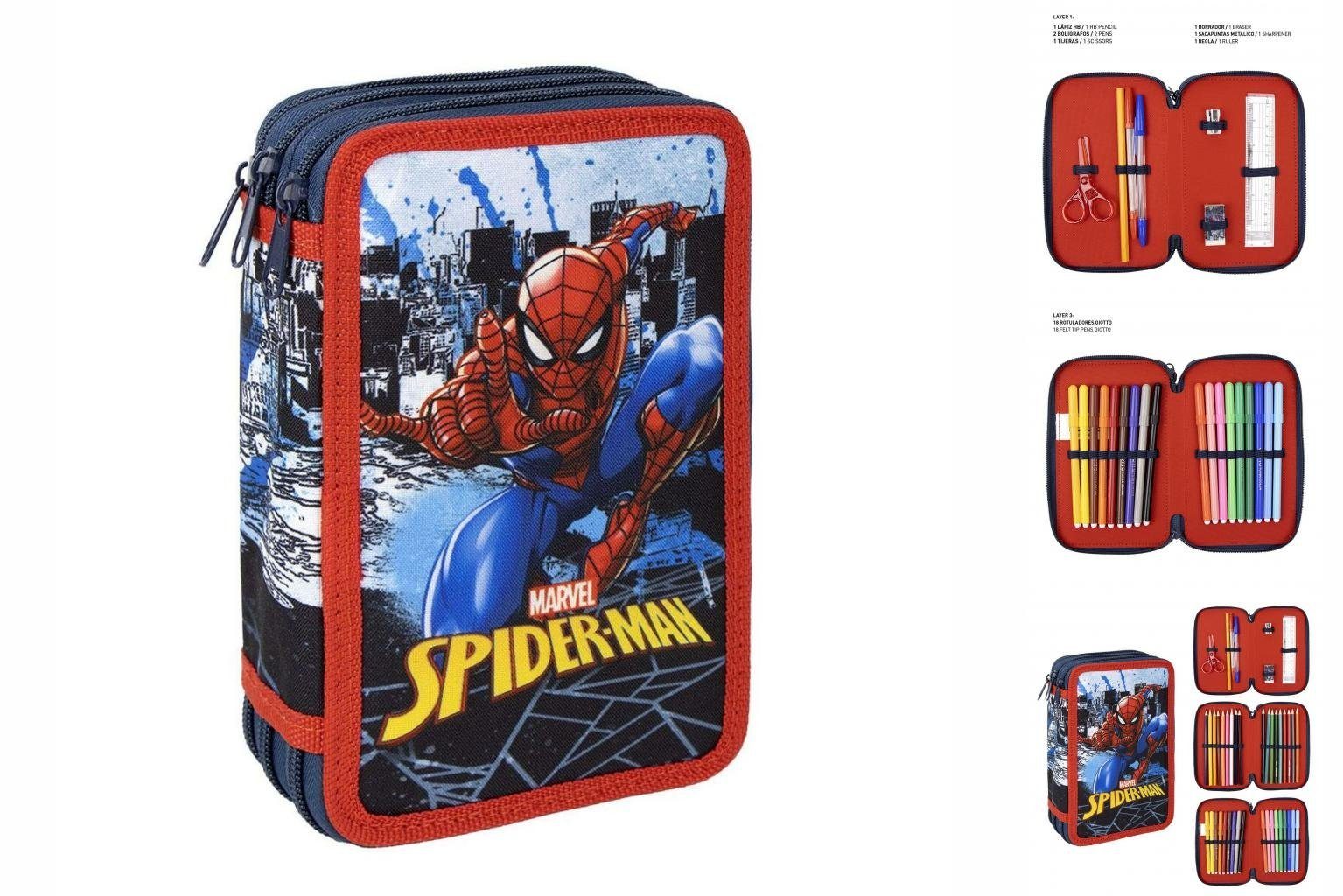 MARVEL Spiderman Federtasche Dreifaches Federmäppchen Spiderman 43 Stücke Blau 12 x 19,5 x 6,5 cm