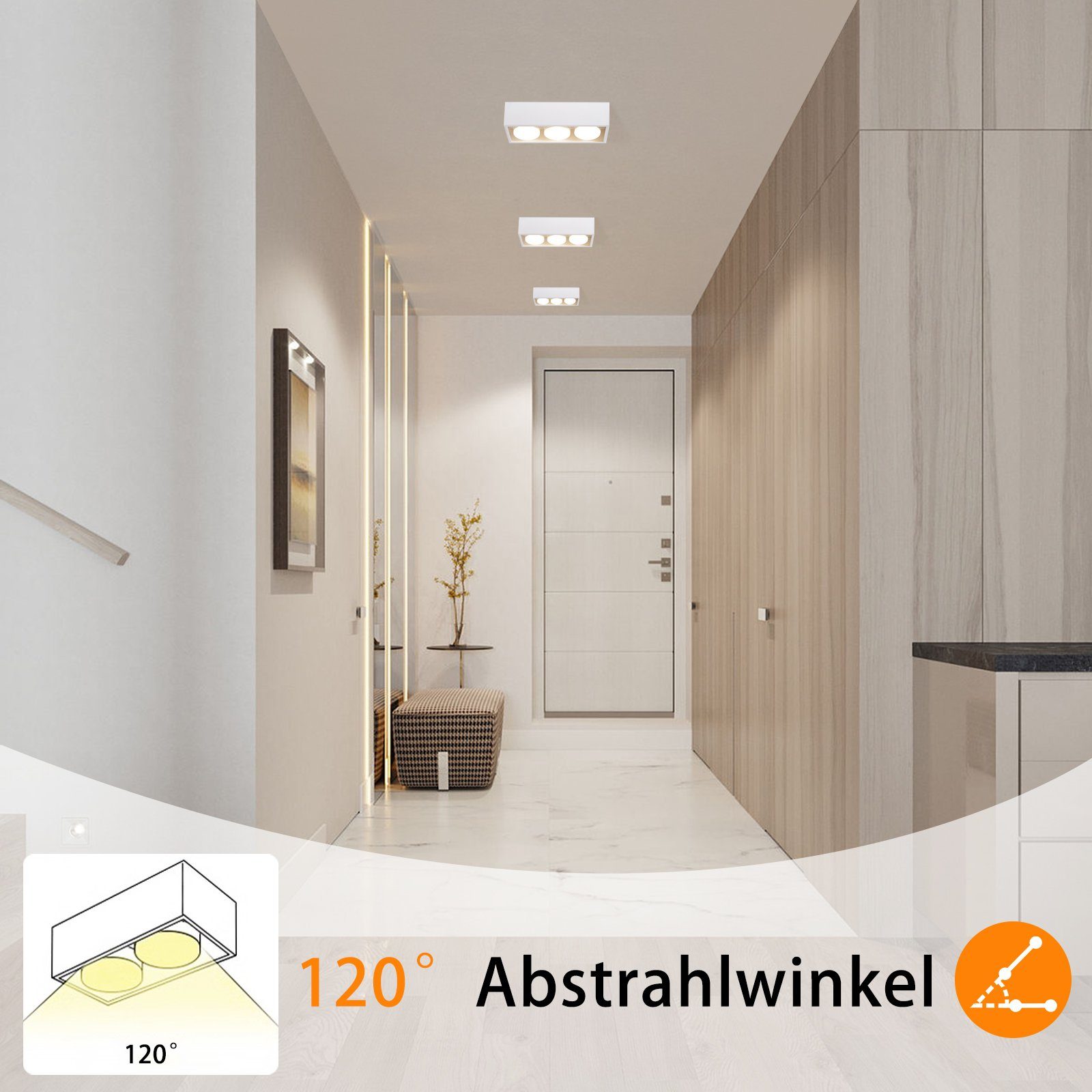 - Deckenspots Aufbaustrahler ZMH Wohnzimmer, 3 Flammig Küche LED für Deckenleuchte mit GX53 Weiß LED 15W Eckig 3000k, Schwenkbar, Deckenstrahler