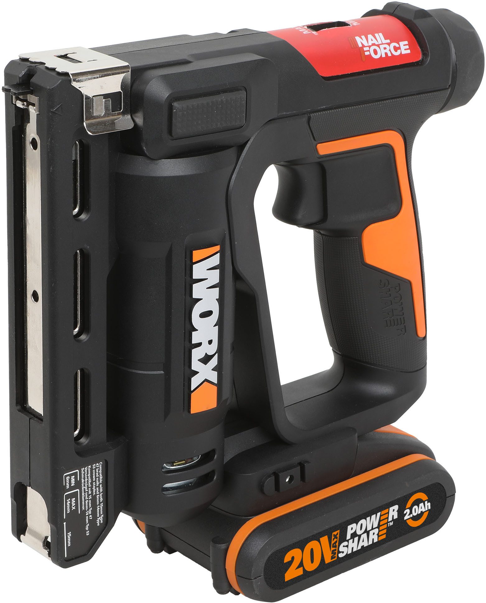 Worx Akku-Tacker WX843 NailForce, für Nägel bis 15mm & Tackerklammer bis 14mm, mit Akku und Ladegerät