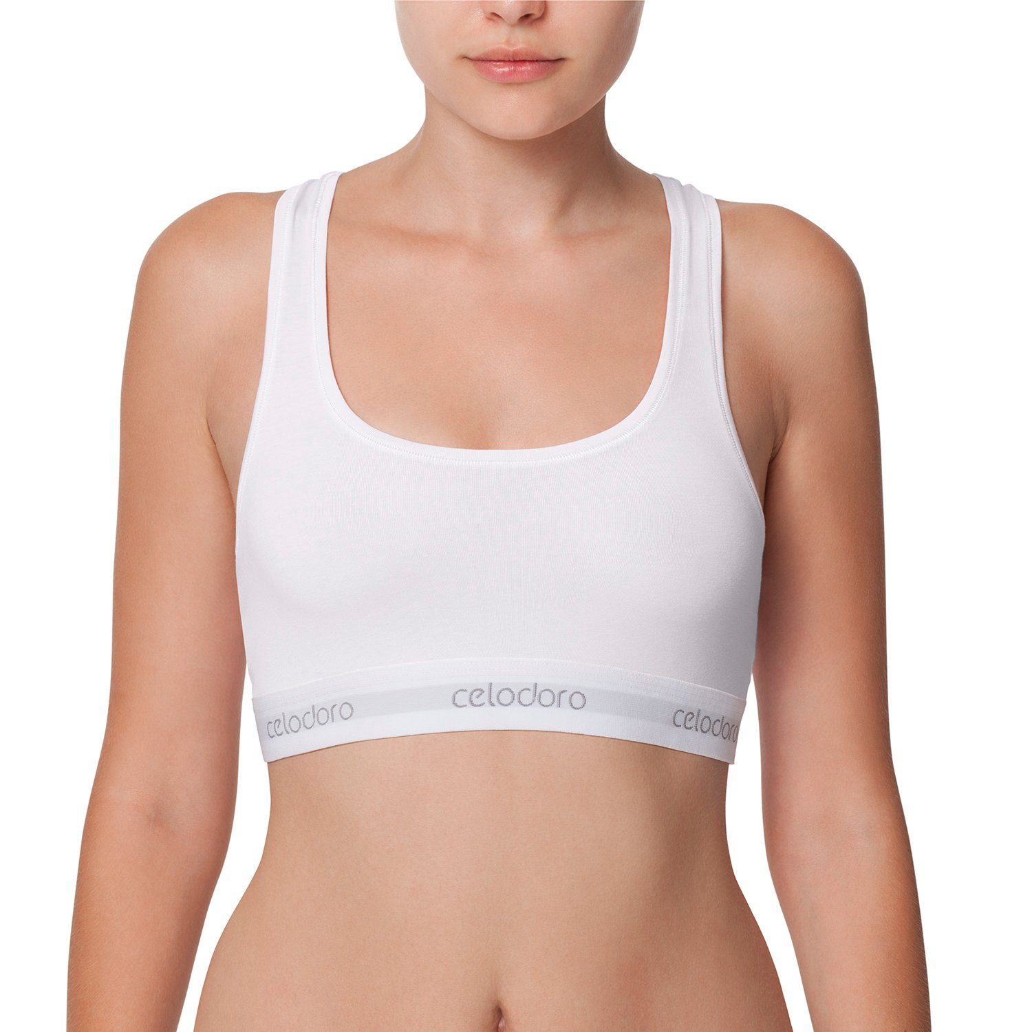 Webgummi-Bund, Top Weiss Sport mit Bra mit Markenlogo Bustier Bustier Damen celodoro