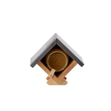 esschert design Nistkasten Erdnussbutterglas Halterung aus Holz mit Zink Dach