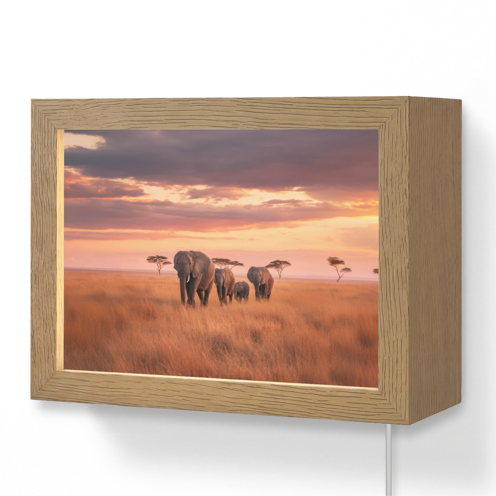 OnlyWow Wandleuchte Lightbox Elefantengruppe - Offene Ebene - Sonne, Dimmbar, Farbwechsel, LED, Warmweiß, Kaltweiß, Neutralweiß Einstellbar, Wandlampe Innen, Dimmbar, mit Kabel, LED, Modern, Flur