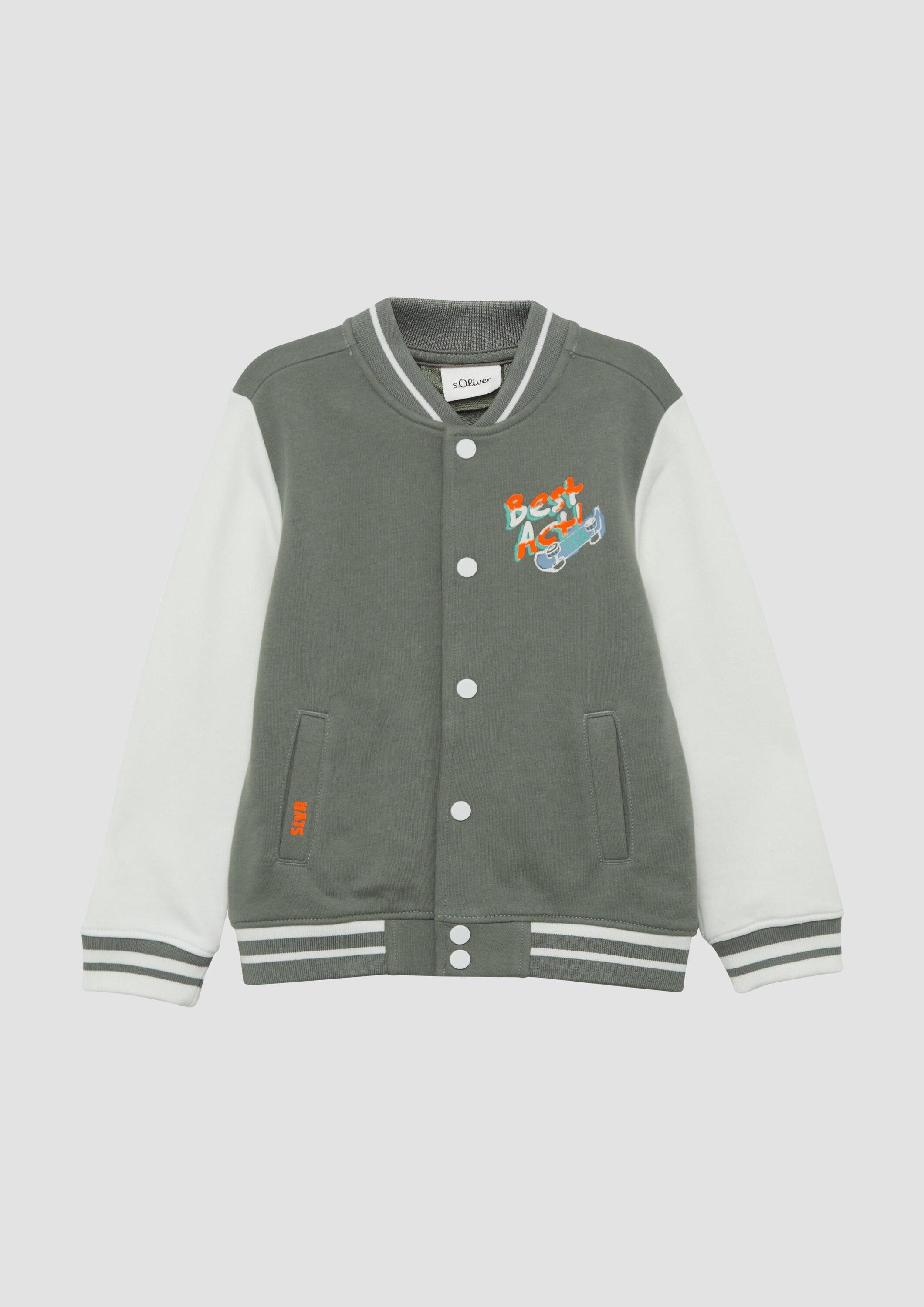 s.Oliver Sweatjacke Sweatshirt Jacke Collegejacke mit Colour-Blocking und Print