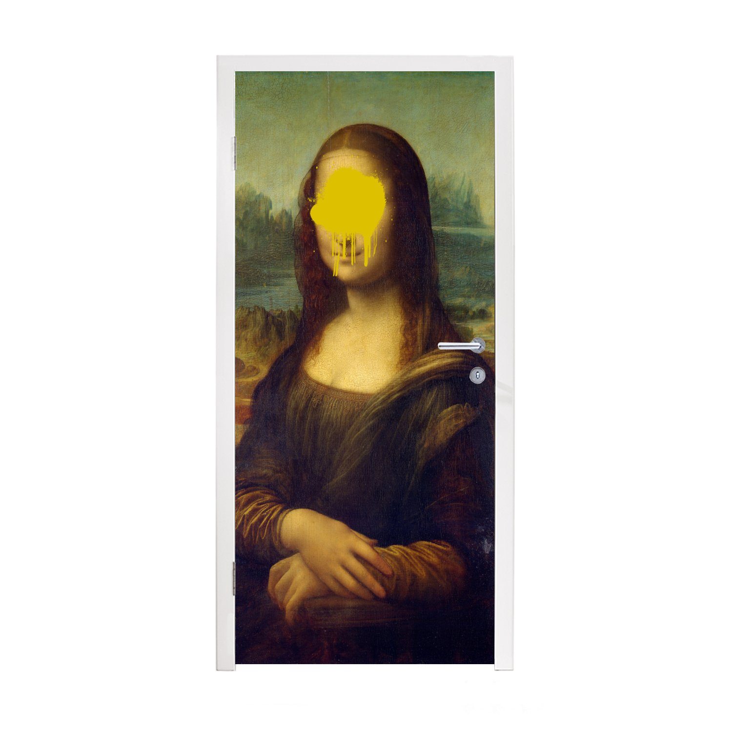 MuchoWow Türtapete Mona Lisa - Farbe - Gelb, Matt, bedruckt, (1 St), Fototapete für Tür, Türaufkleber, 75x205 cm