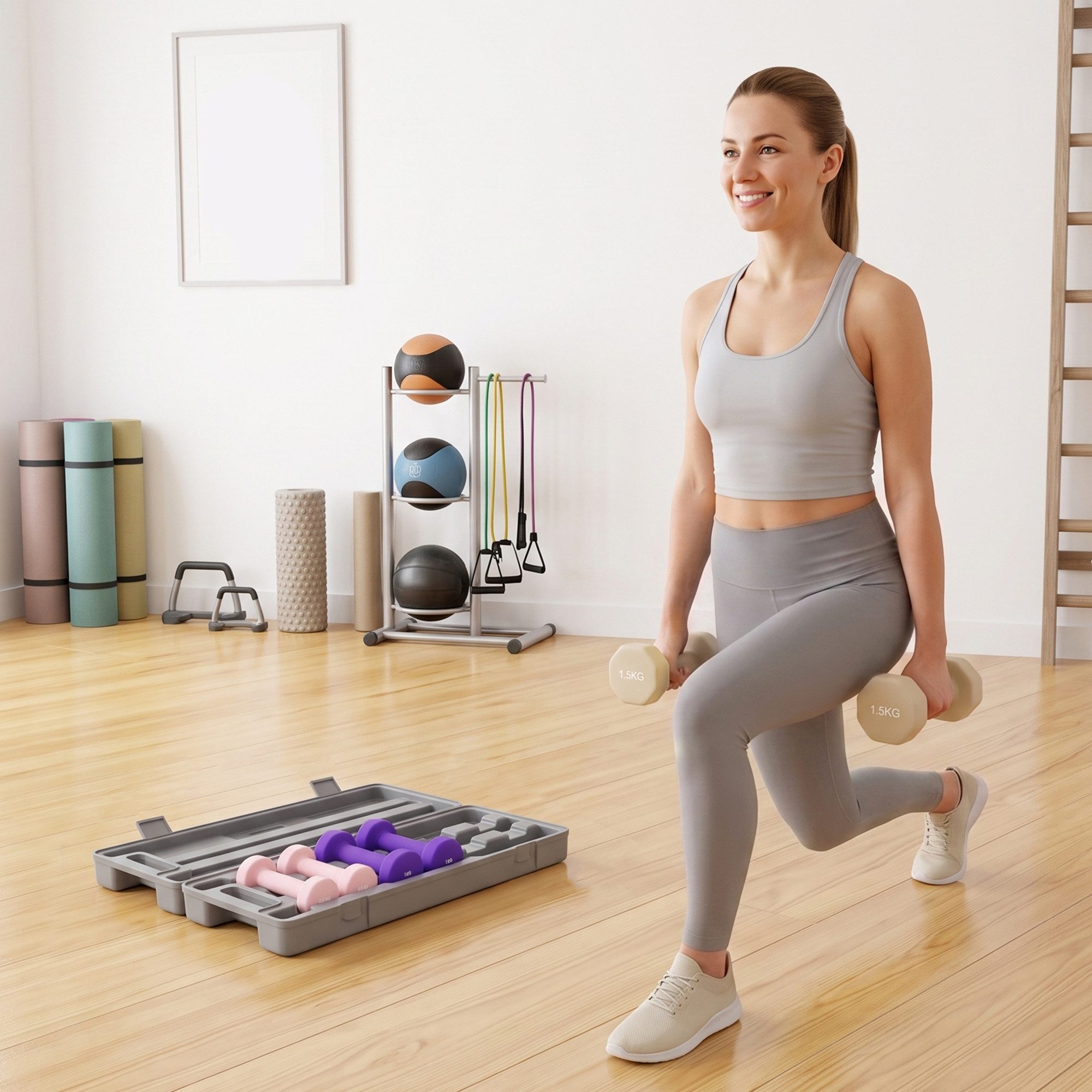 HOMCOM Hantel-Set Dumbbell Set mit Koffer, Gewichten, verstellbar, Kurzhanteln, (6er Set Hanteln, Kurzhantelset), für Zuhause, Fitnessstudio, Krafttraining