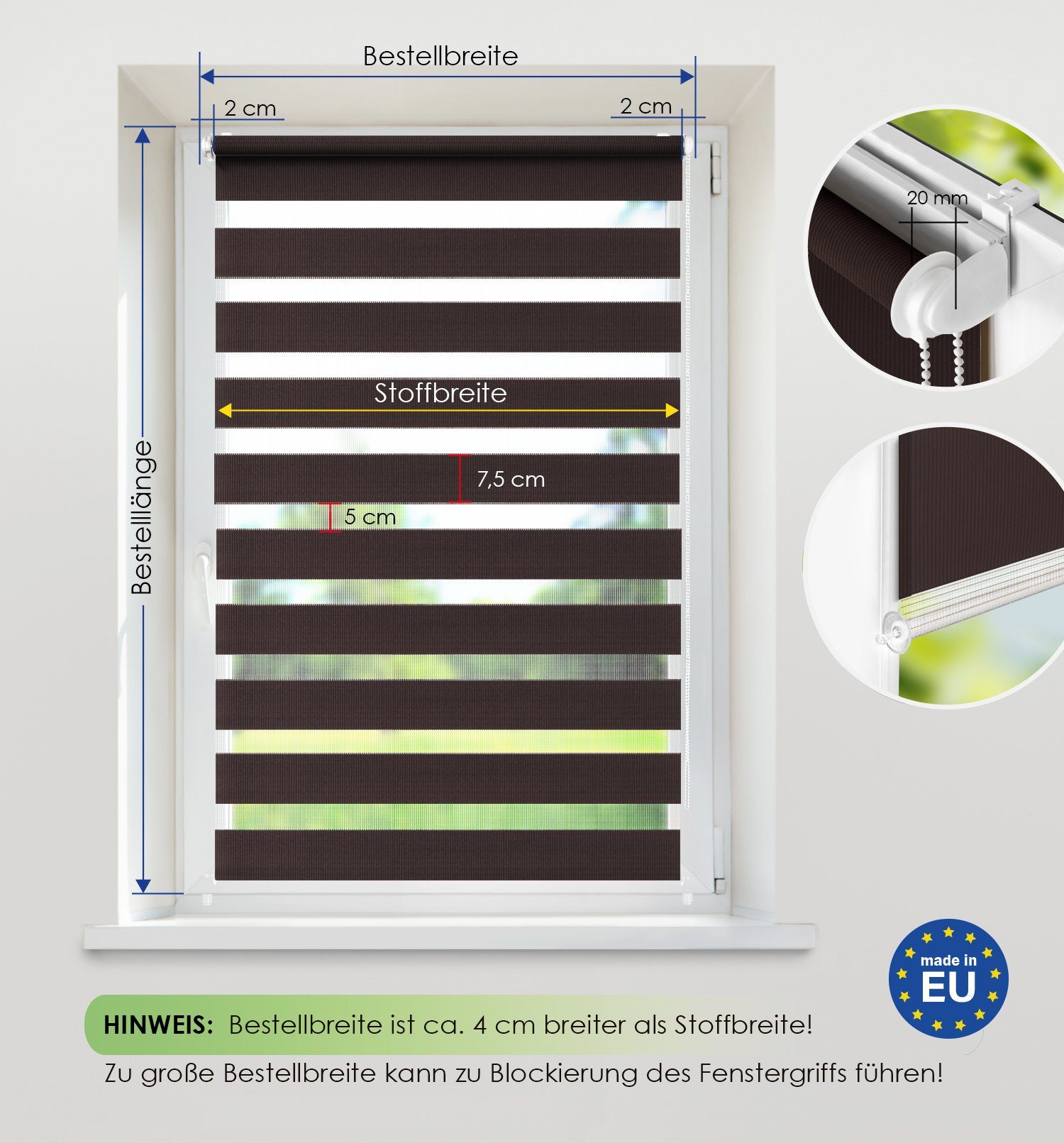 Doppelrollo ARD Rollo ohne Bohren, Rikmani, Klemm- oder Schraubmontage, Moderne Optik, Klemm- oder Schraubmontage, Sicht- und Sonnenschutz