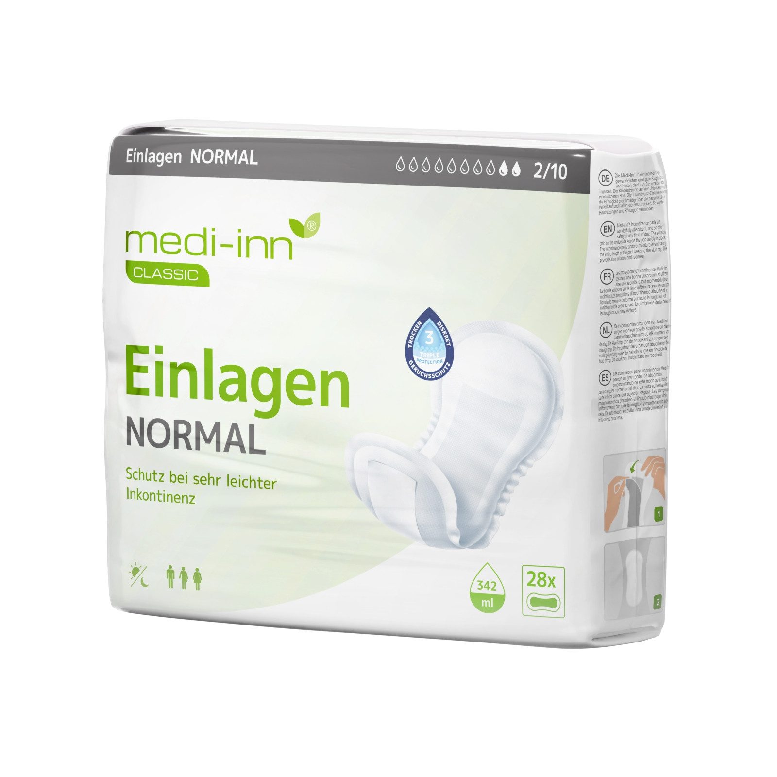 Inkontinenz-Einlage NORMAL, 2 Tropfen, Unisex-Passform, weiß