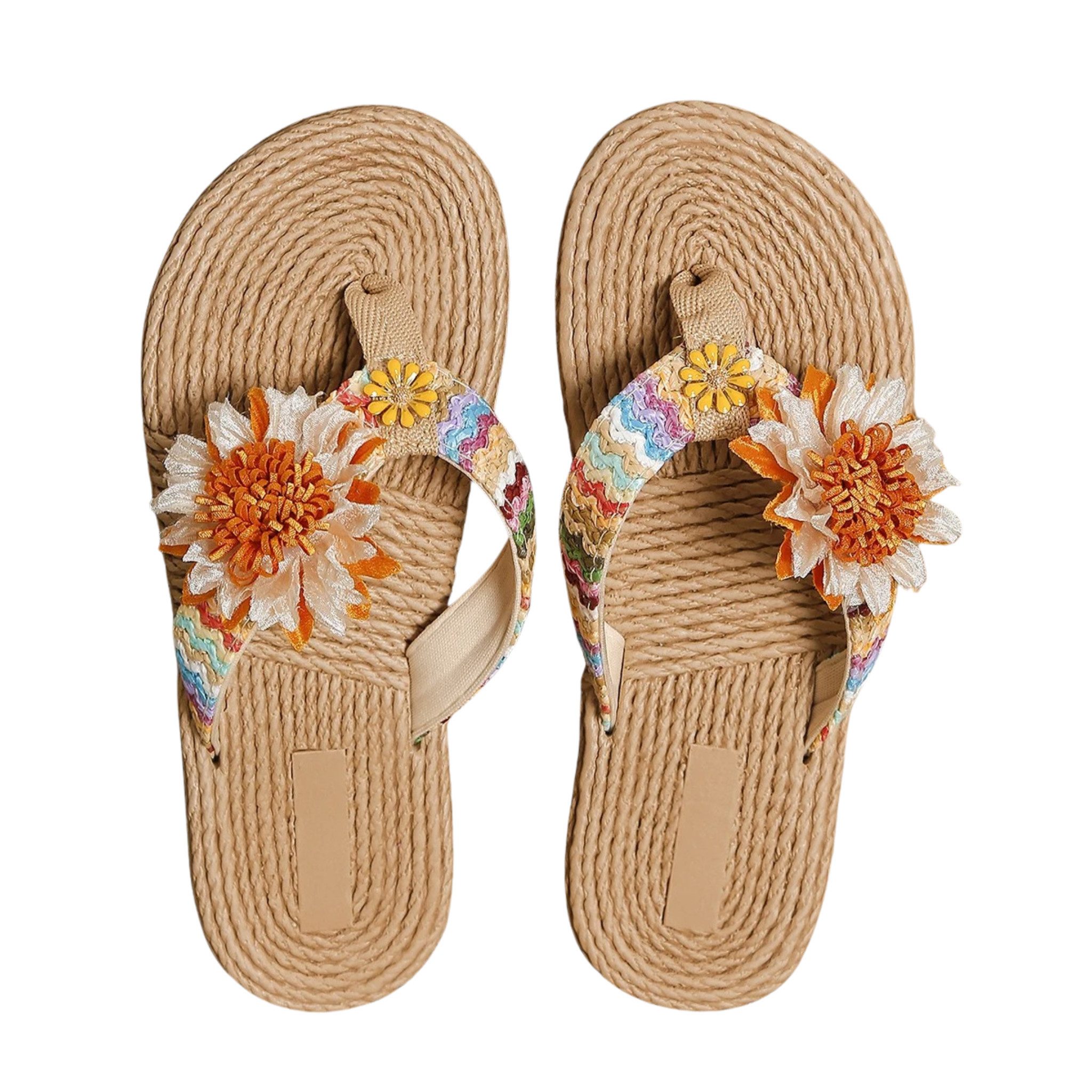 NEXORA Sommer Sandalen Damen mit Blumen – Bequeme Strandschuhe, FlipFlops B günstig online kaufen