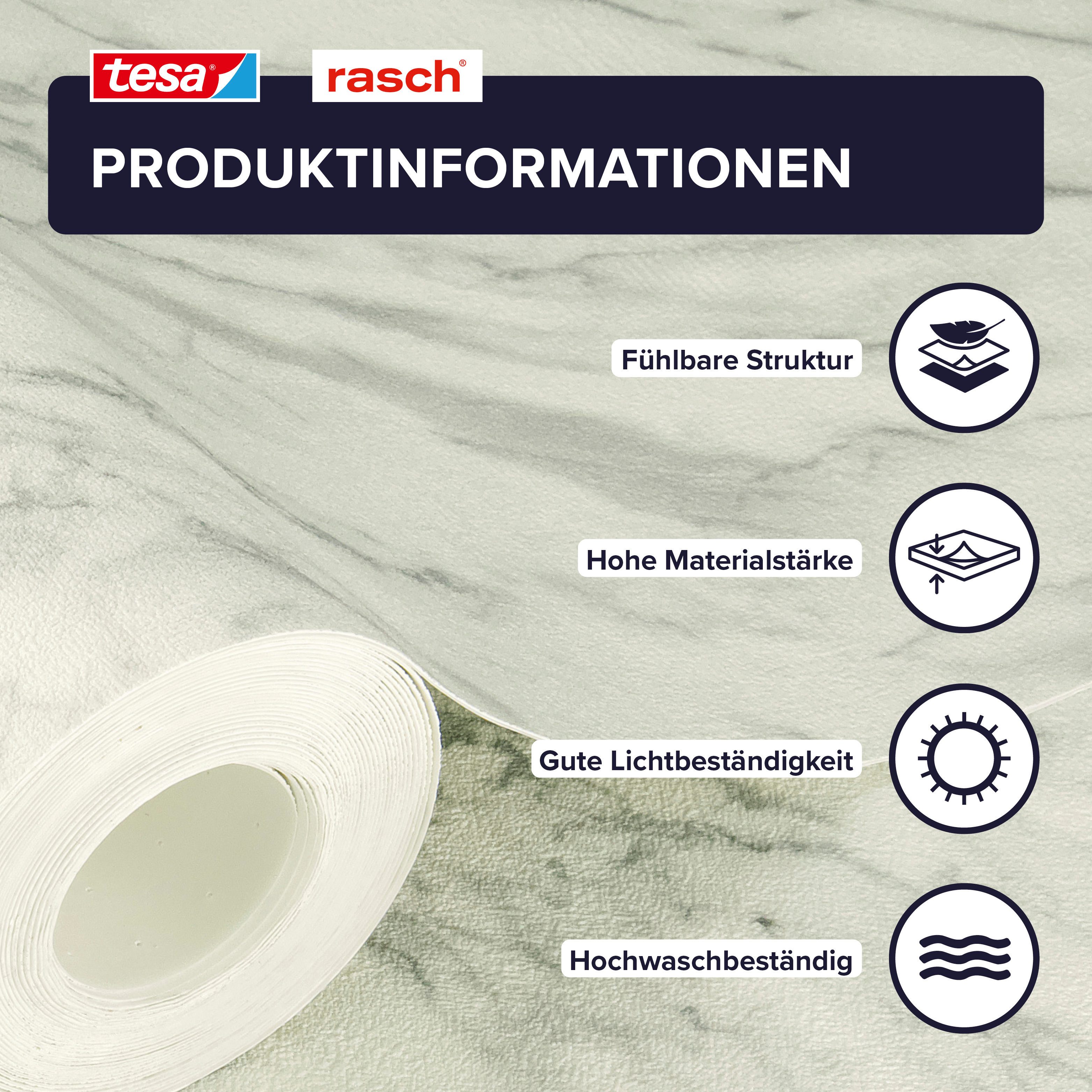 Rasch Vliestapete Carrara - Selbstklebende Tapete Marmor von tesa® x rasch®, strukturiert, Marmoroptik, (1 St), selbstklebend, 6,00m x 0,53m