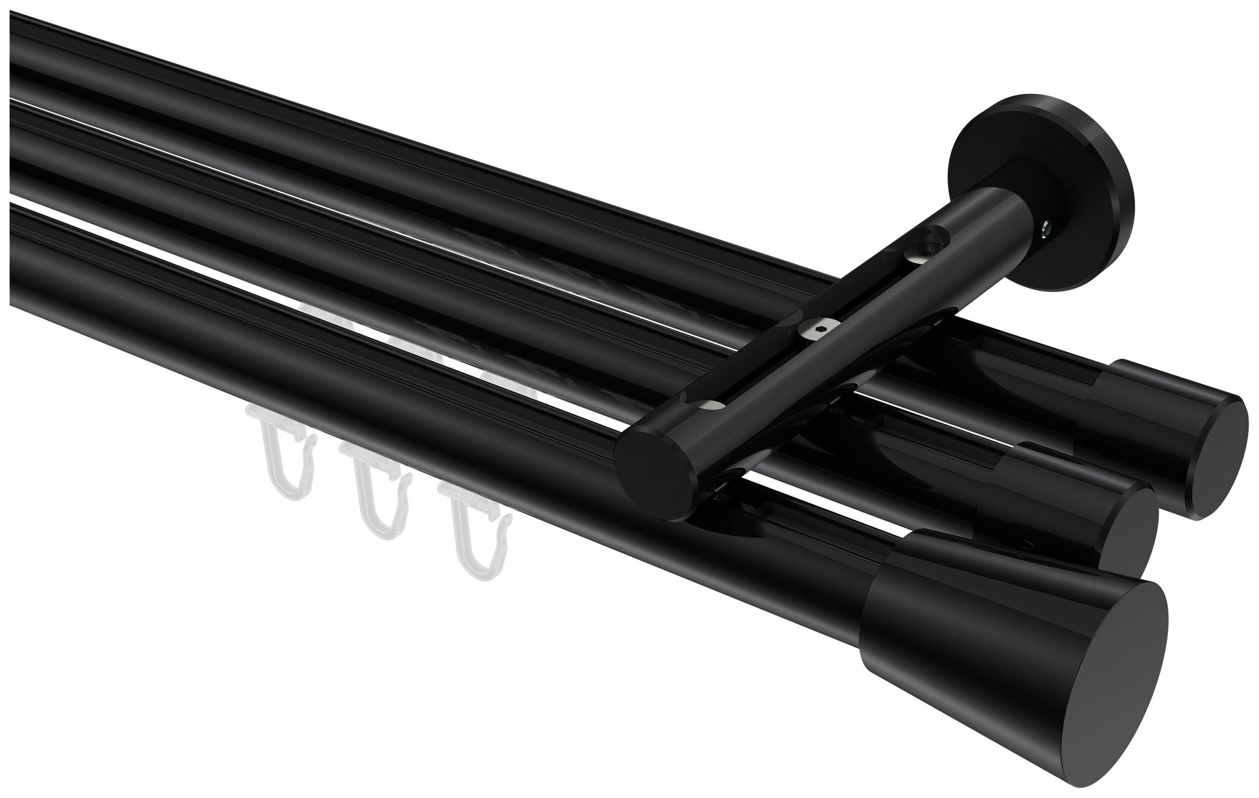 INTERDECO Innenlaufschiene Siteno Sitra, Ø 20 mm, 3-läufig, Fixmaß, kürzbar, Wandmontage, Aluminium, Schwarz