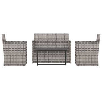 vidaXL Gartenlounge-Set 4-tlg. Garten-Lounge-Set mit Kissen Poly Rattan Grau, (4-tlg)