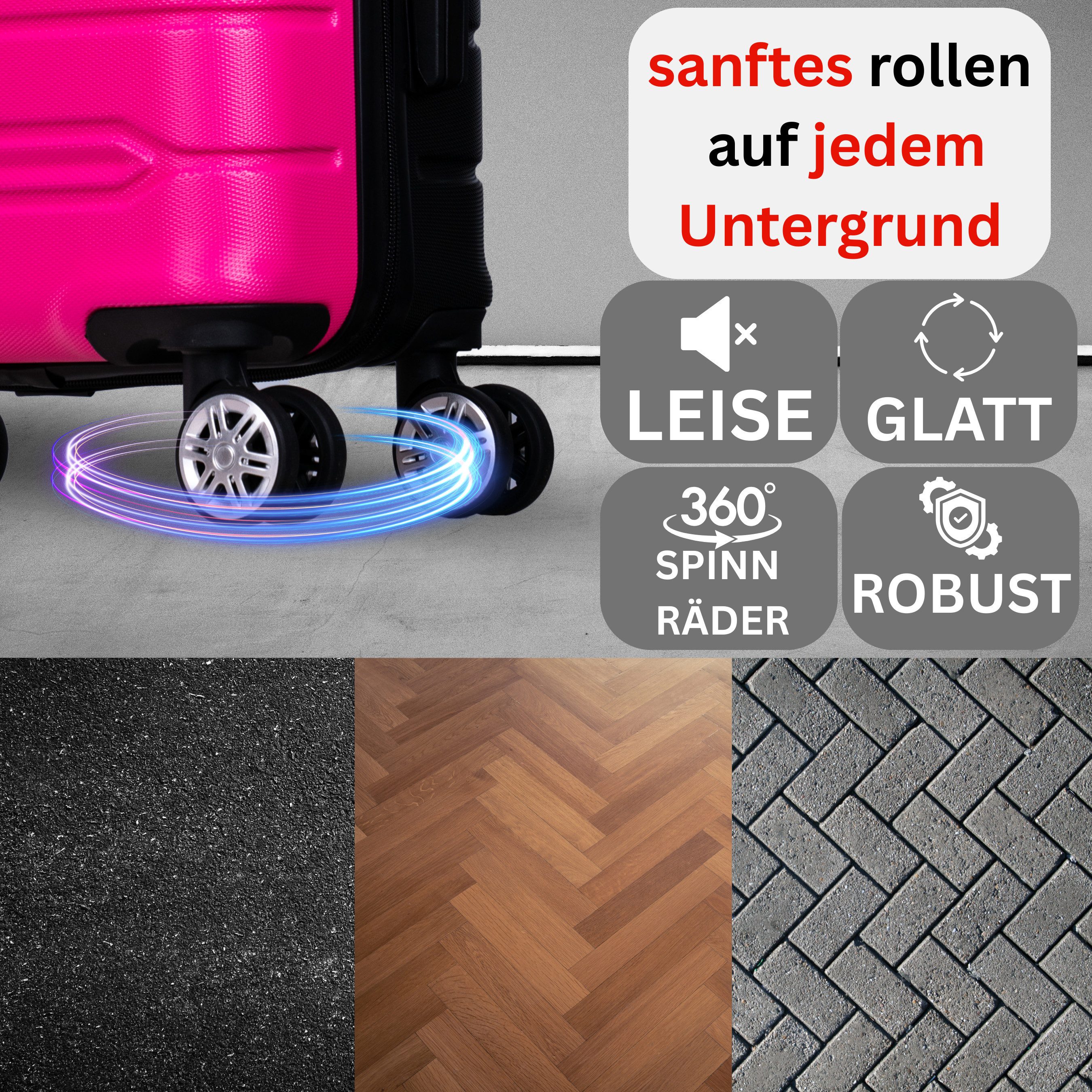 NOWI Hartschalen-Trolley Koffer Hartschalenkoffer mit Zahlenschloss & 8 Rollen Trolley, Zahlenschloss