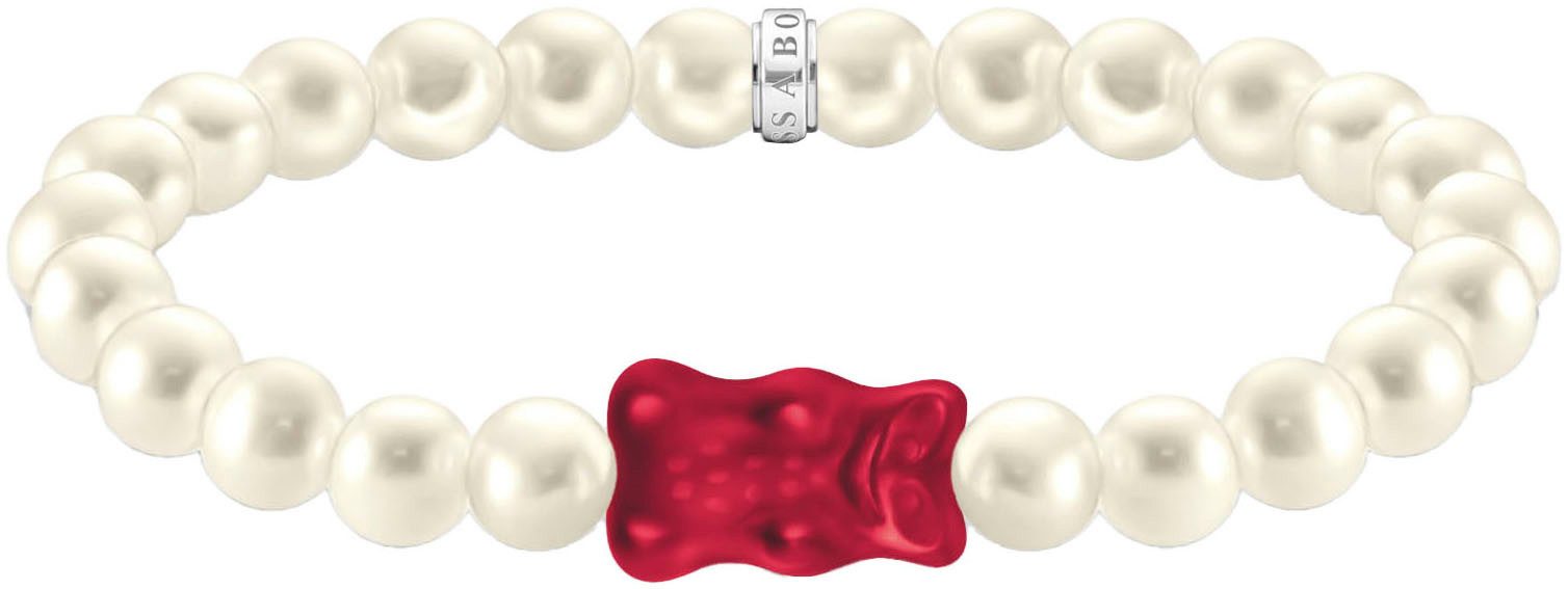 THOMAS SABO Armband THOMAS SABO x HARIBO Schmuck: Perlenarmband mit Goldbär Grün, Rot, mit Kristallglas - mit Süßwasserzuchtperle