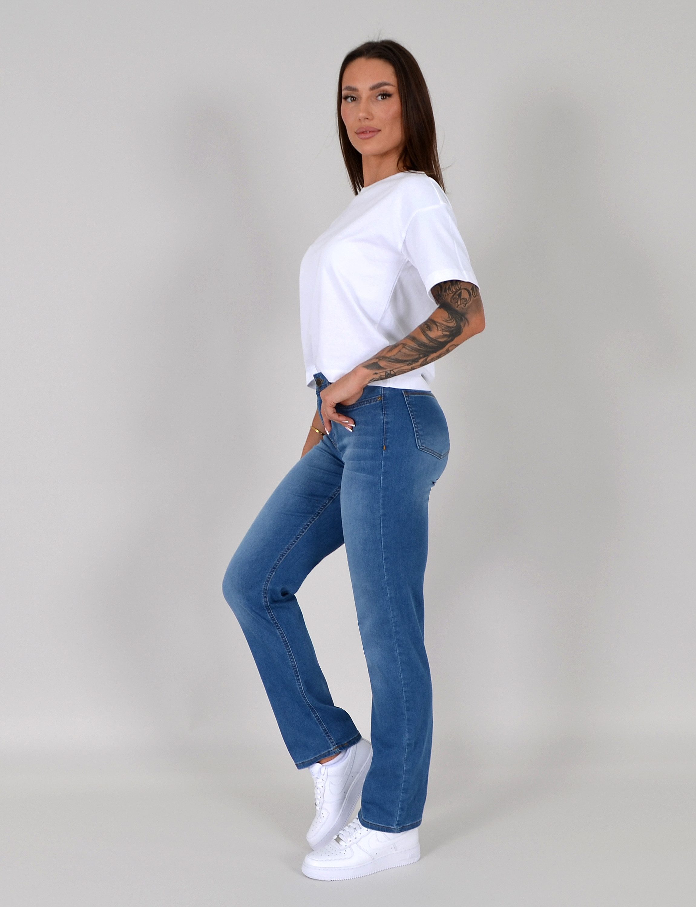 ESRA Straight-Jeans Damen Stretch-Jeans Premium Baumwolle Jeanshose Damen Straight Fit G14 Straight Jeans Damen High Waist Stretch Jeans Damen Regular Hose