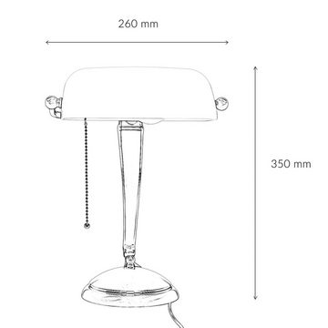 Licht-Erlebnisse Schreibtischlampe LAMPADE MINISTERO, ohne Leuchtmittel, Bankerlampe Echt Messing bronziert Glas Zugschalter Lampe