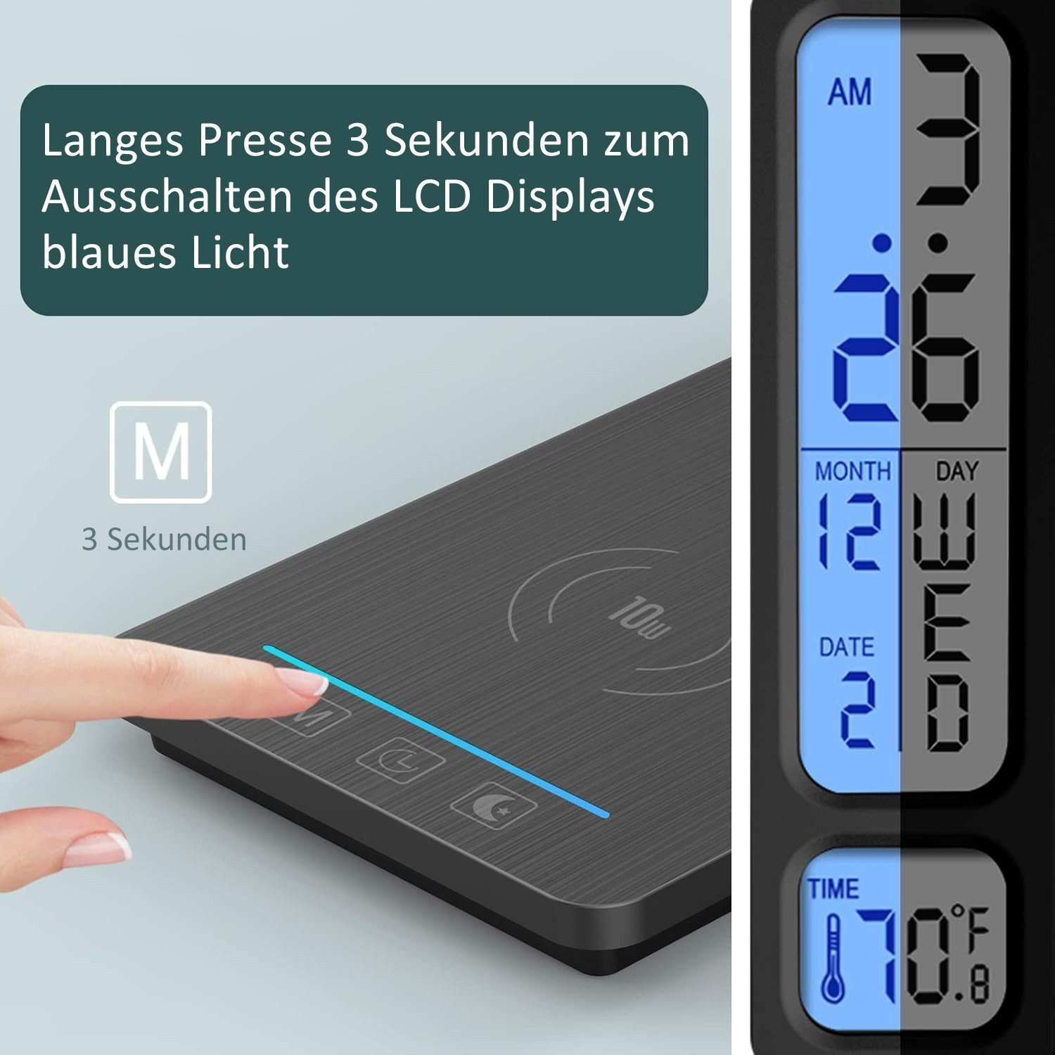 Forrlite LED Schreibtischlampe Tischleuchte, Bürolampe, Leselampe, Arbeitsleuchte, Nachttischlampe für Homeoffice, Lernen und Büro, 480 lm, Qi-Laden, 5 Lichtfar – Bild 4 von 5