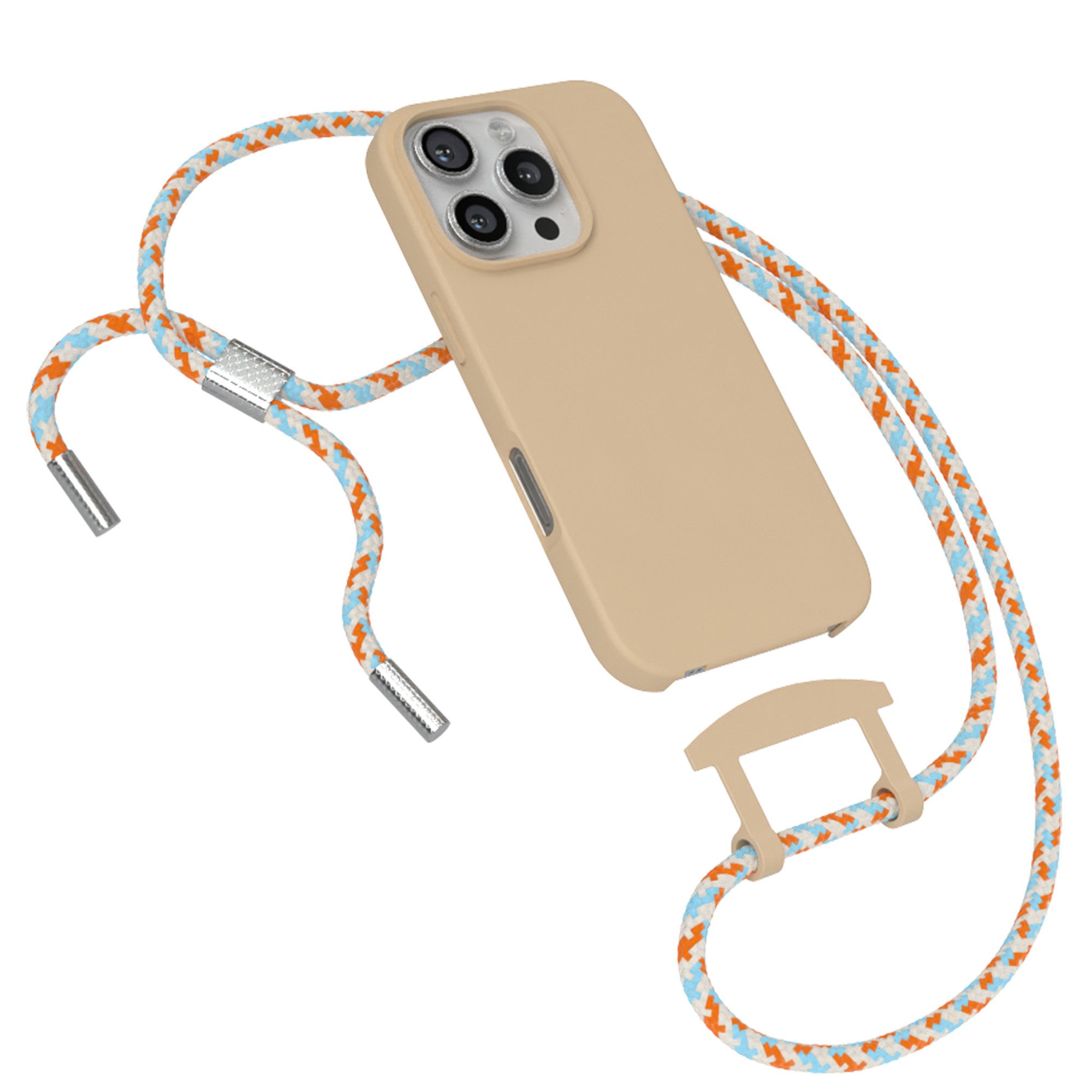 EAZY CASE Handykette 2in1 Hülle mit Band für iPhone 16 Pro 6,3 Zoll, Handykette zum Umhängen Slim Phone Chain Festivalbag Smartphone Taupe