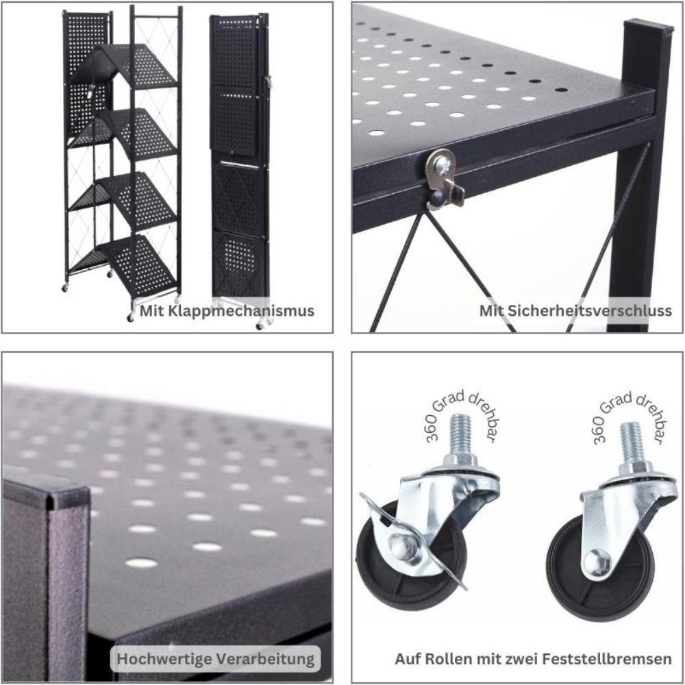 BERLINLODGE® Regal Mobiles Klappregal auf Rollen 4 Fachböden HxBxT 125x72x37cm