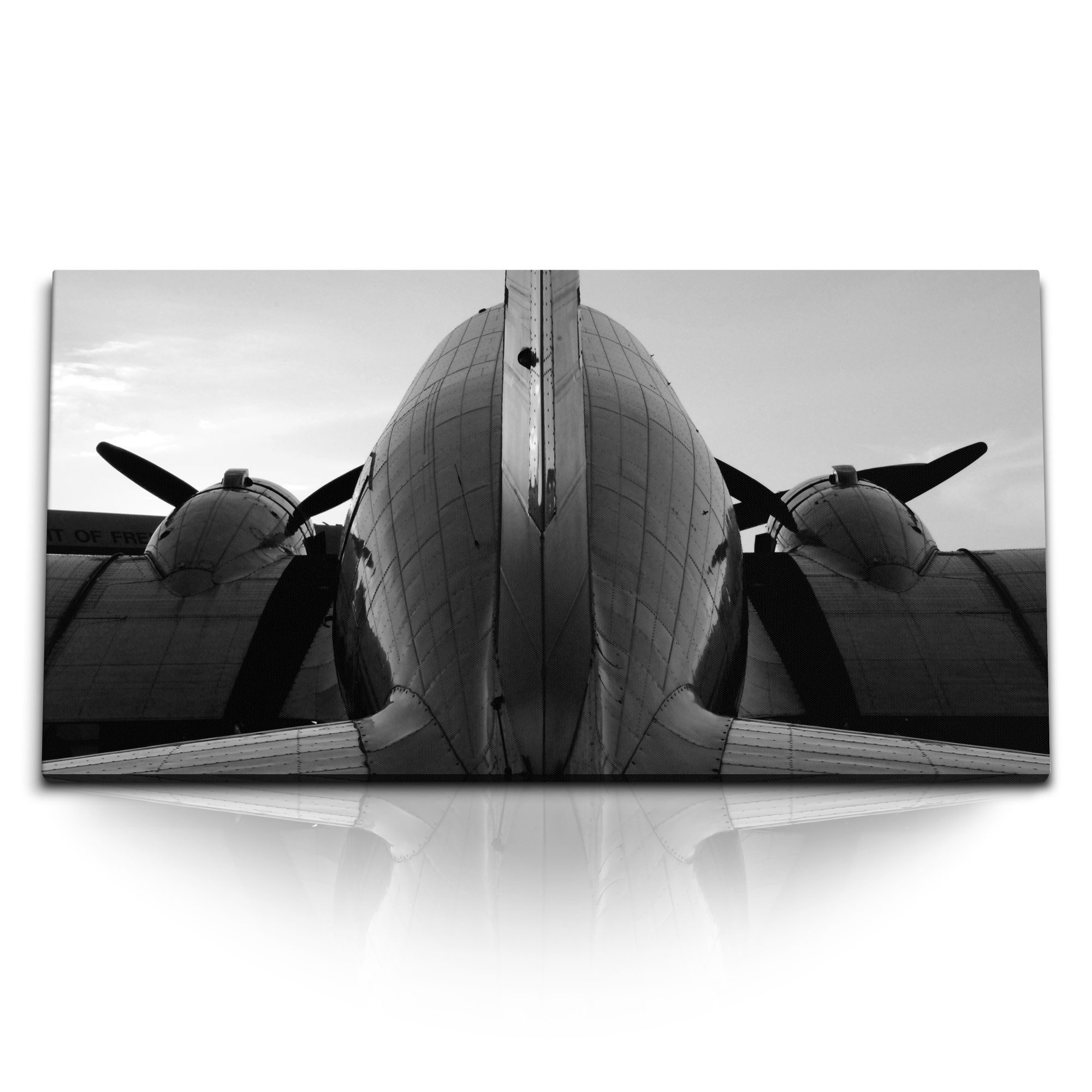 Leinwandbild Kunstdruck Bilder 120x60cm Schwarz Weiß Fotografie Flugzeug Propeller