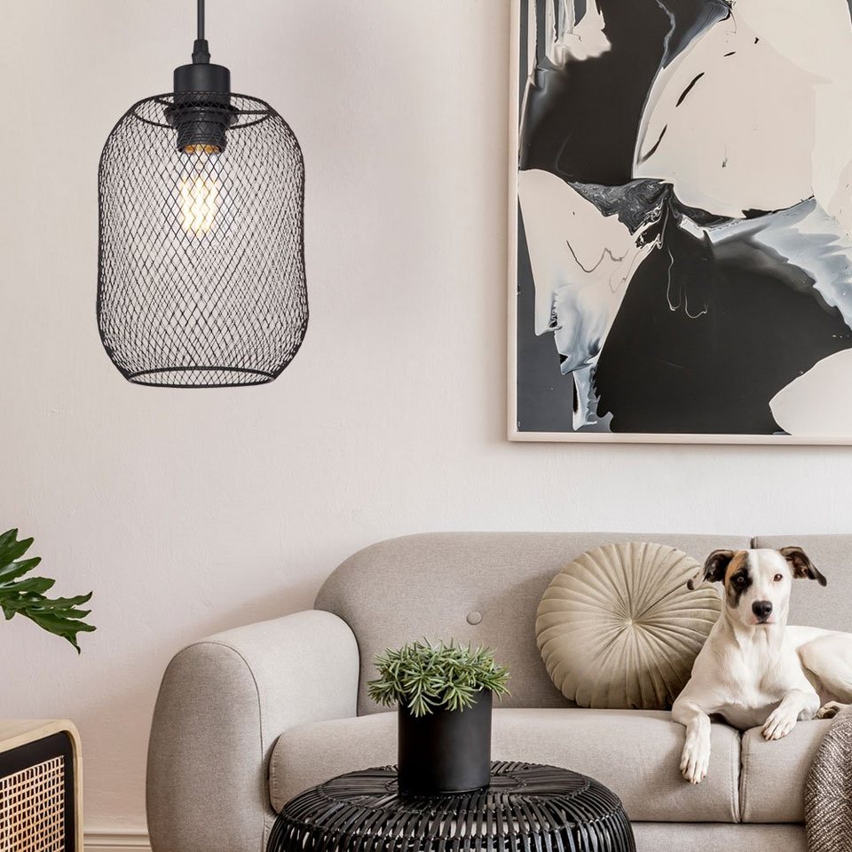 etc-shop LED Pendelleuchte, Leuchtmittel inklusive, Warmweiß, Vintage  Decken Pendel Lampe Filament schwarz Wohn Ess Zimmer Gitter