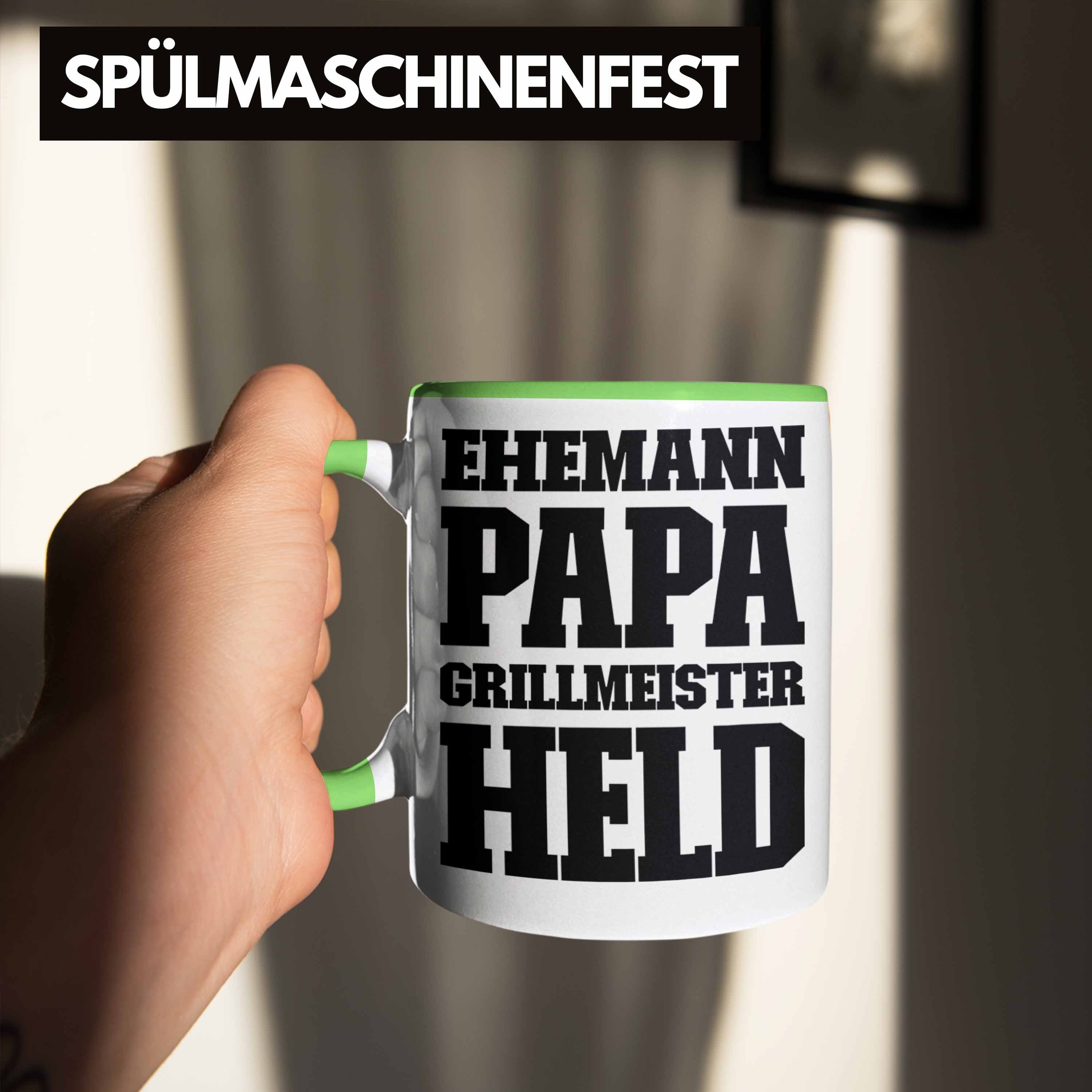 Trendation Tasse Trendation - Ehemann Vatertag Held Papa Kaffeetasse Tasse Sommer Geschenkidee Grillen Geschenk Grün Becher
