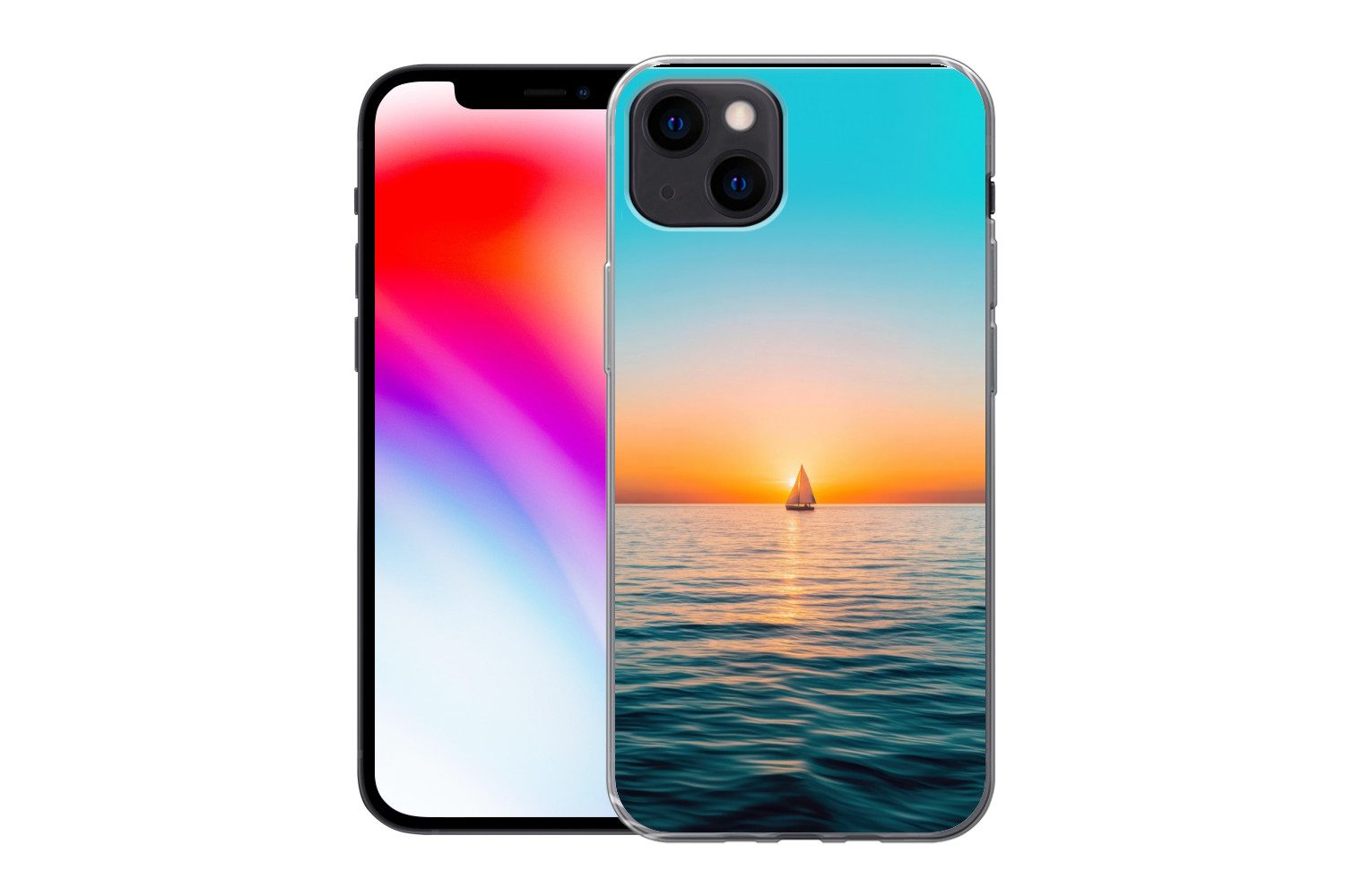 MuchoWow Handyhülle für Apple iPhone 13 Meer - Segelboot - Sonnenuntergang, Smartphone-Bumper, Print, Handy Schutzhülle Dünn