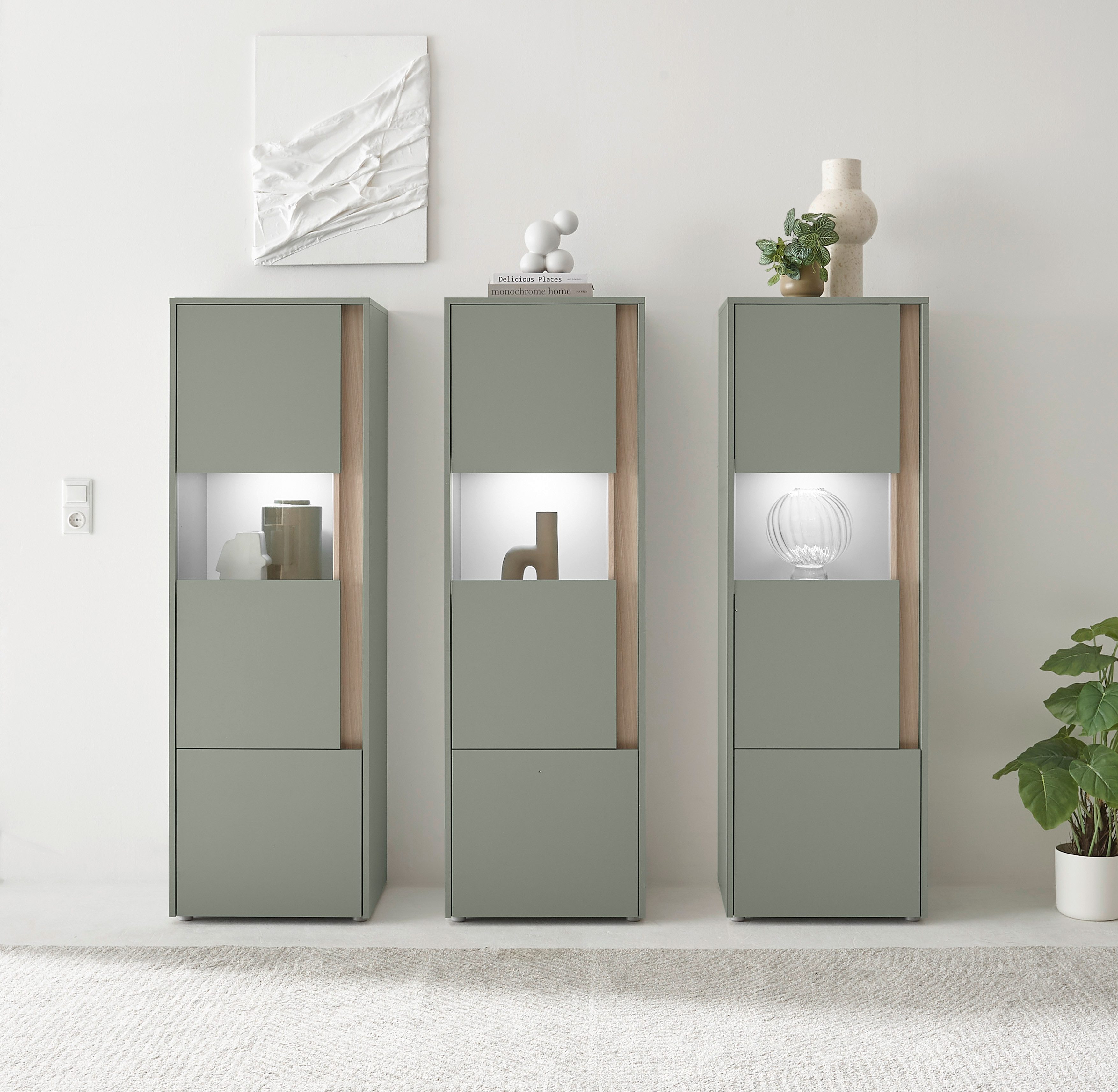 Home affaire Wohnwand City/Giron, moderne Anbauwand, Komplettset in vielen Farben verfügbar, (Set, 3-St), enthält drei Vitrinen