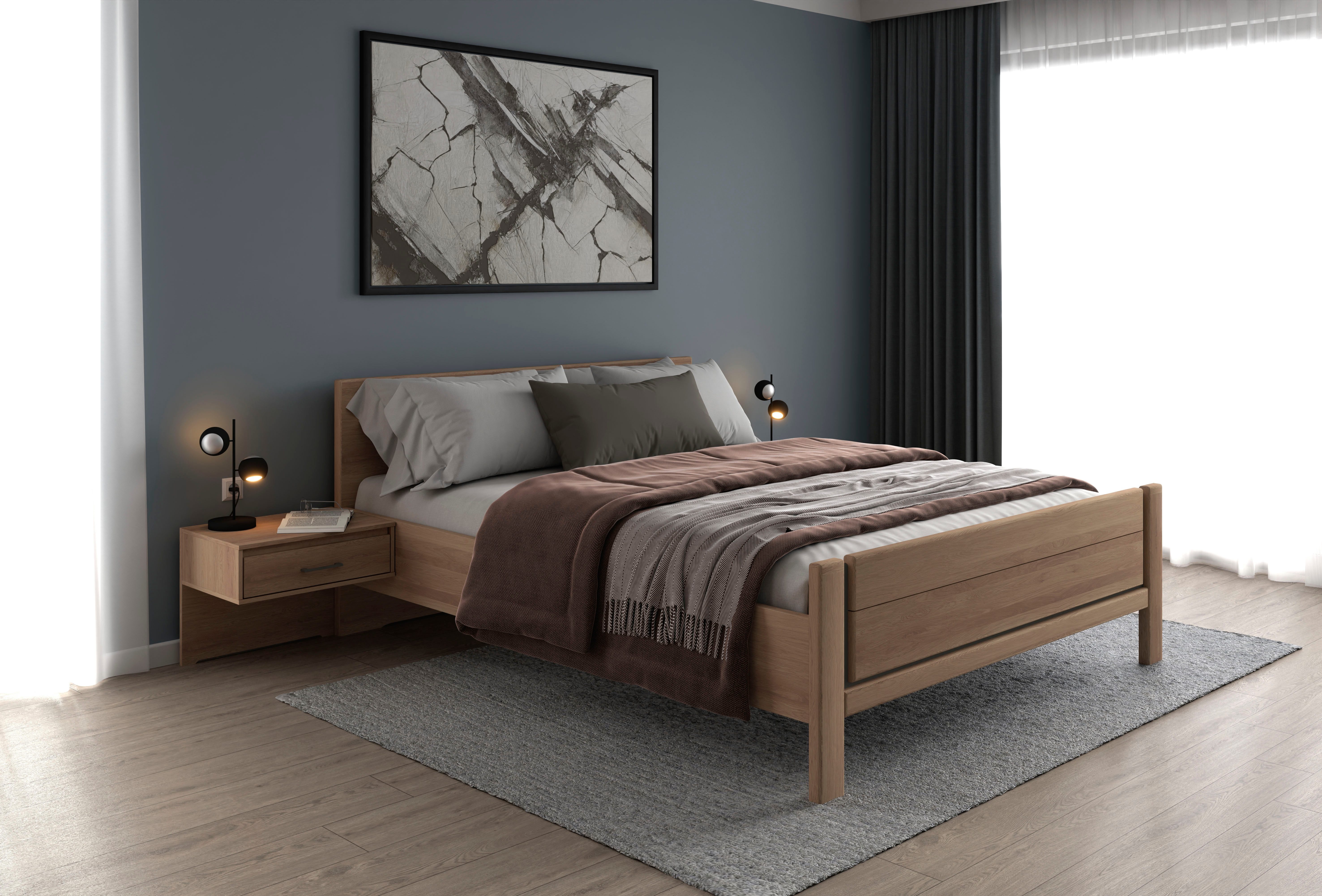 Musterring Holzbett Sorrent, Bettgestell, Bettrahmen, teilmassiv Eiche (MADE IN GERMANY), Eiche teilmassiv, Liegehöhenverstellung, Stollenfußteil