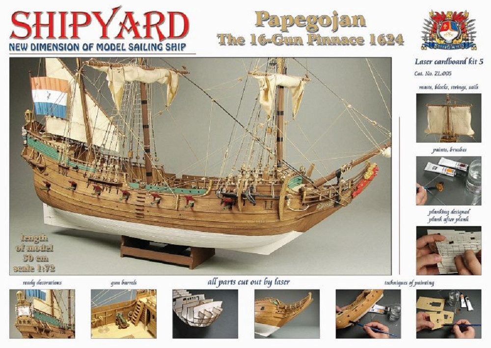 Modellbausatz Shipyard Papegojan 1627 The 16 Gun Pinnace 1624 1:72 Laser Cut Kartonb