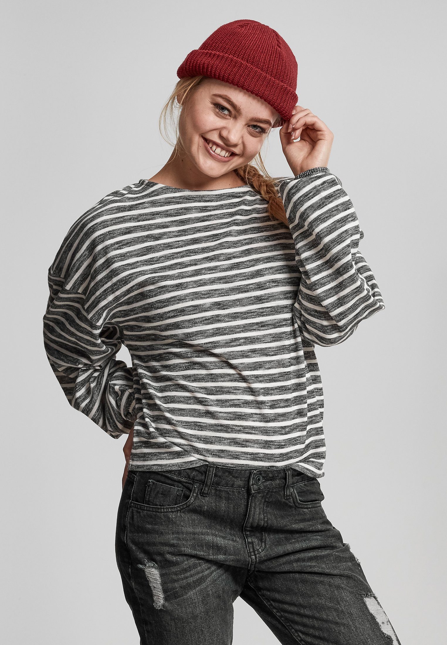 URBAN CLASSICS Sweater Urban Classics Damen Ladies Oversize Stripe Пуловери (1-tlg)