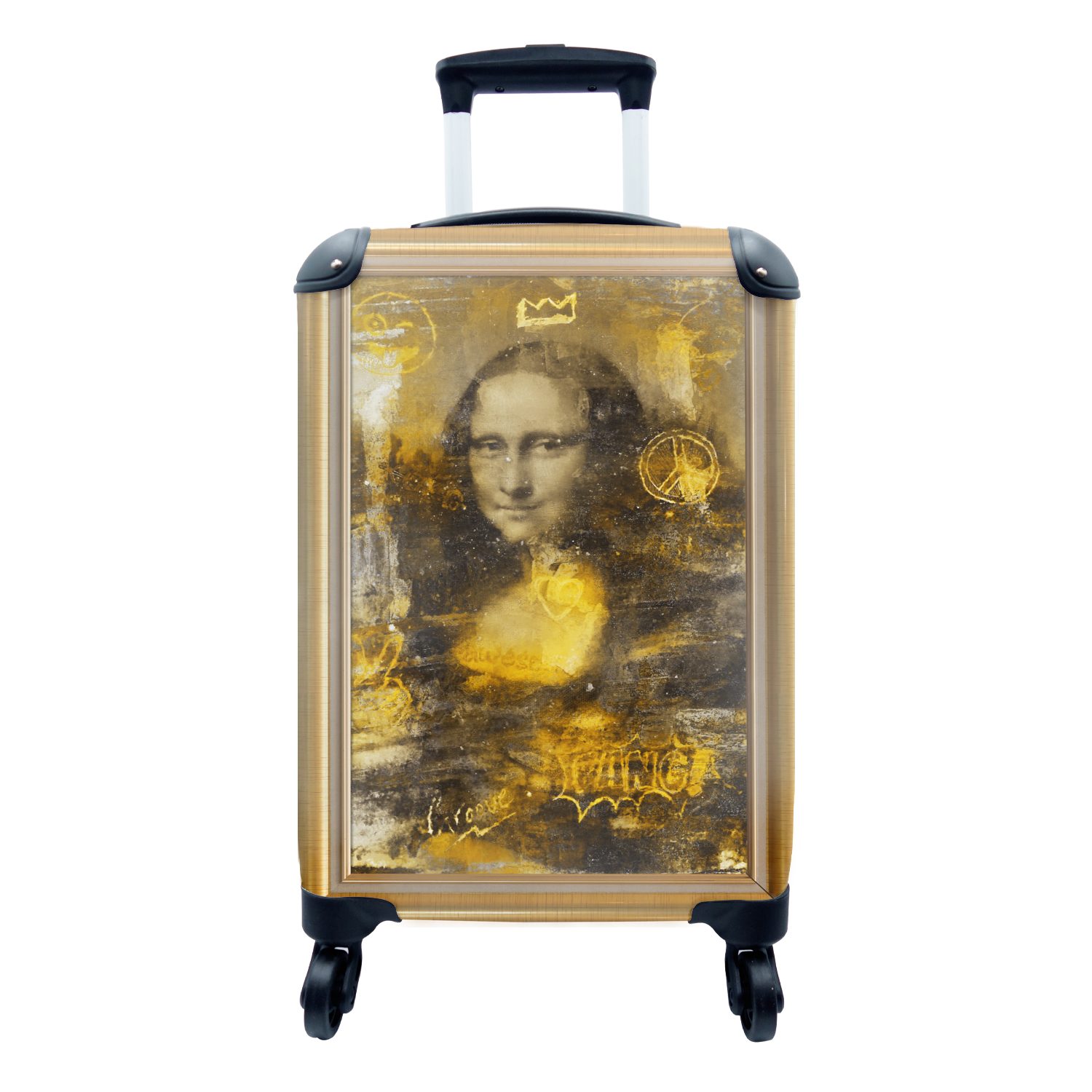 MuchoWow Handgepäckkoffer Mona Lisa - Da Vinci - Liste - Gold, 4 Rollen, Reisetasche mit rollen, Handgepäck für Ferien, Trolley, Reisekoffer