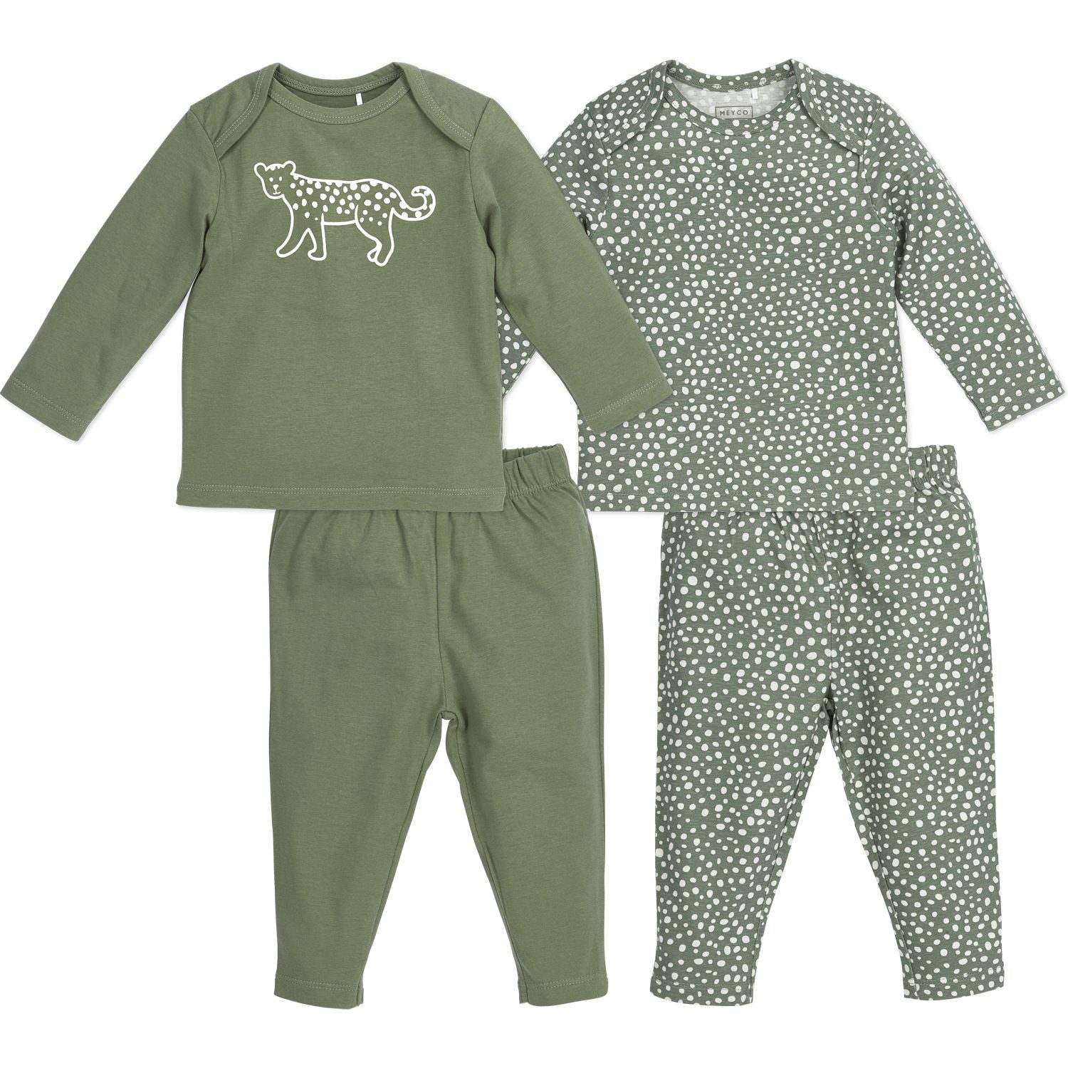 Meyco Baby Pyjama Cheetah Forest Green (100% Baumwolle, 2 tlg) 50/56 - 2-Pack