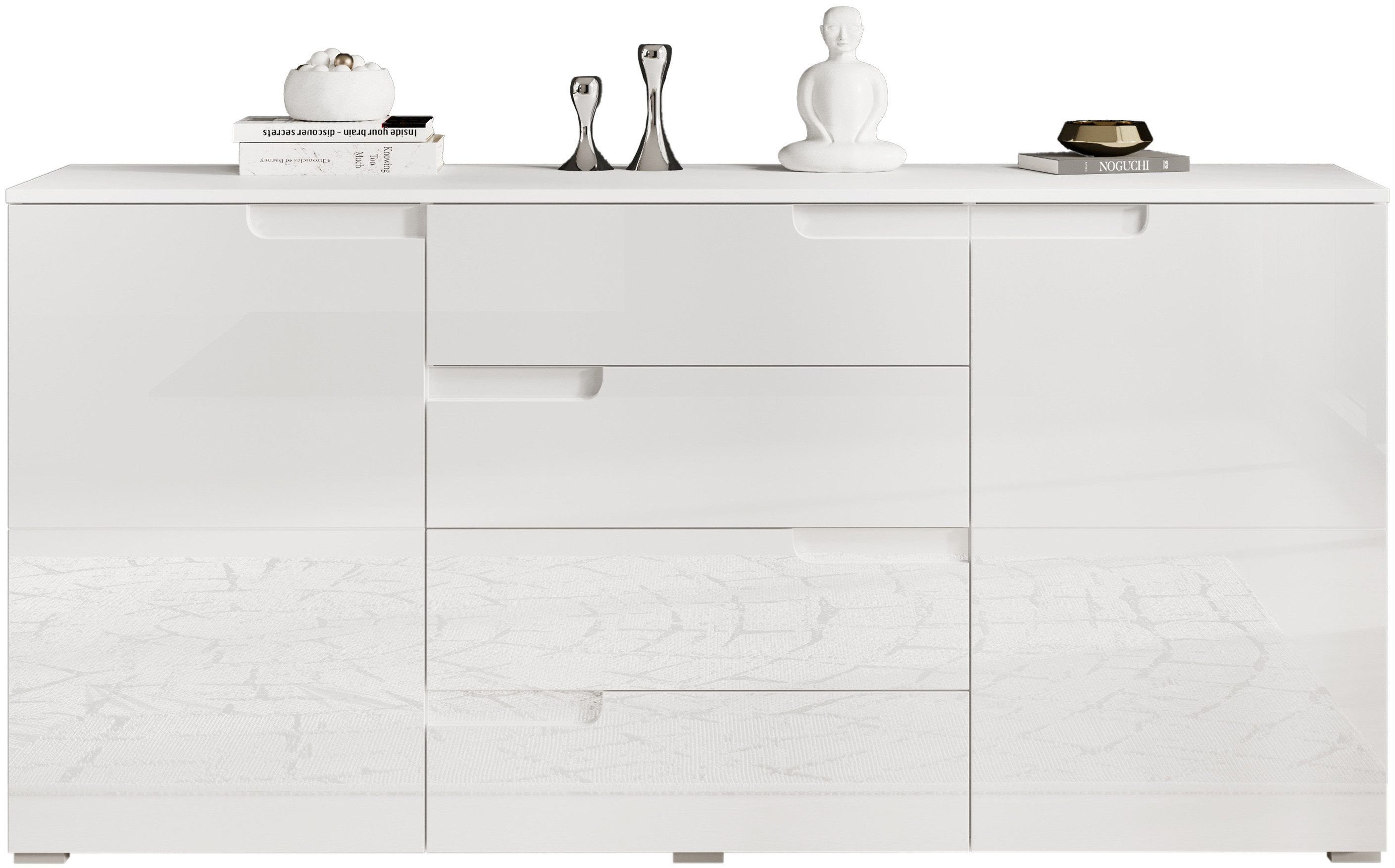 HBZ Sideboard Spice weiß Hochglanz, Wohnzimmerschrank BxHxT 165x80x40 cm (1 St), Mit 2 Türen, 4 Schubkästen, 2 Einlegeböden verstellbar