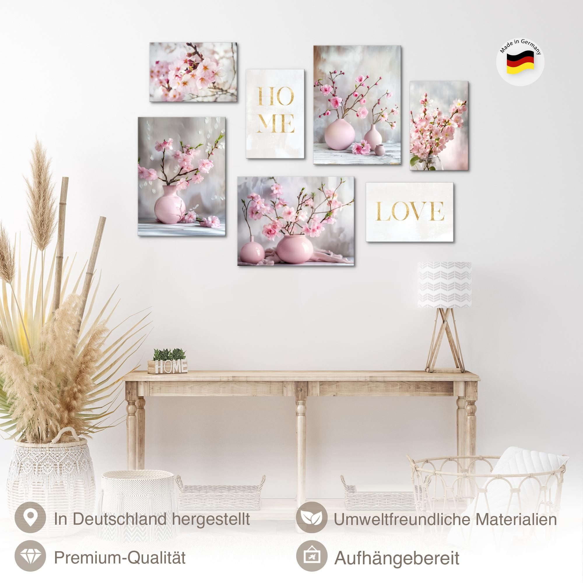 Novart Wandbild Blumen Sakura AUFHÄNGFERTIG Grau Rosa Schlafzimmer Flur N029871a, 110L x 73B cm