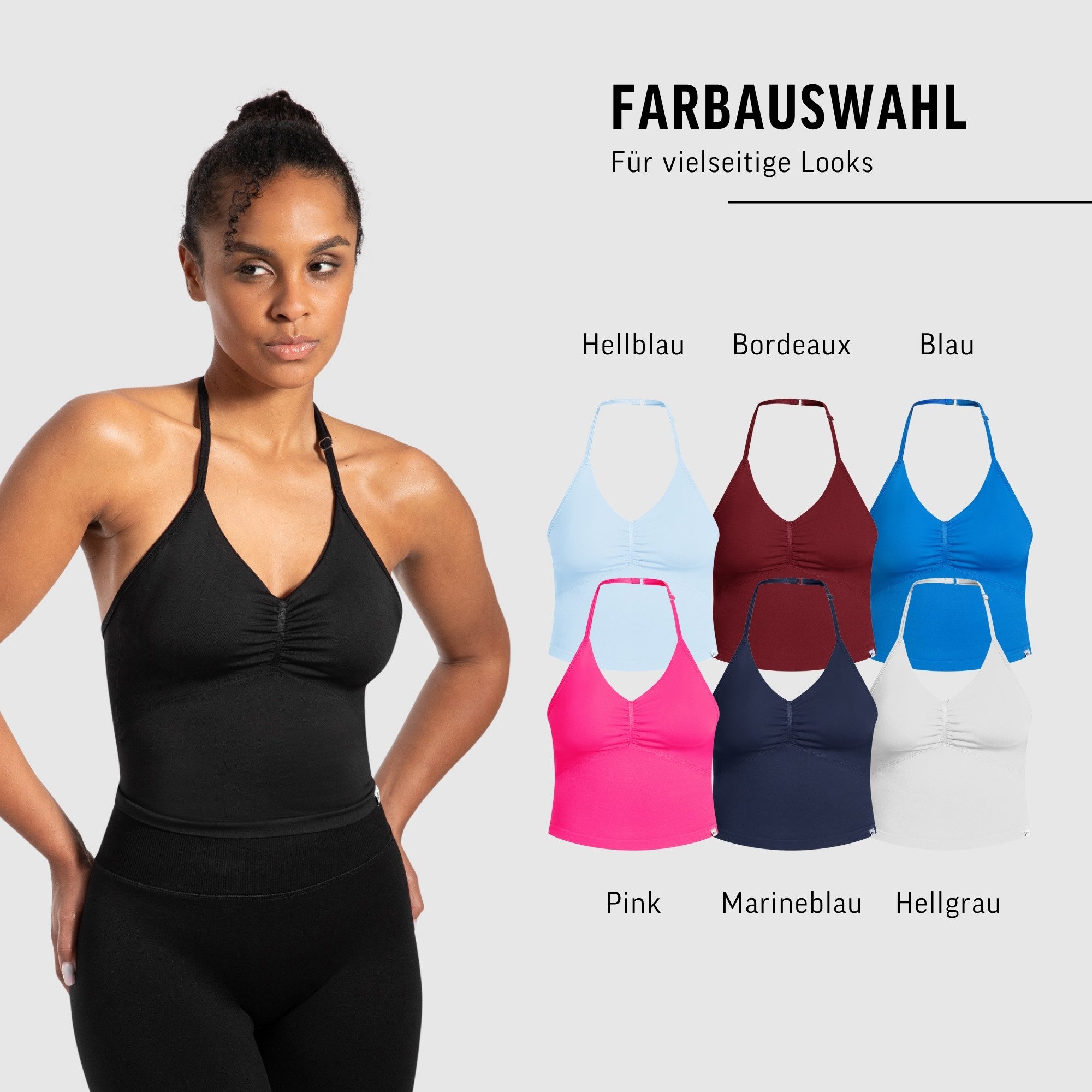 Smilodox Tanktop Malena, Crop Neckholder Sporttop, Ringdetails, Rückenfrei Tanktop nahtlos figurbetont, Sport Freizeit Yoga stylische Looks