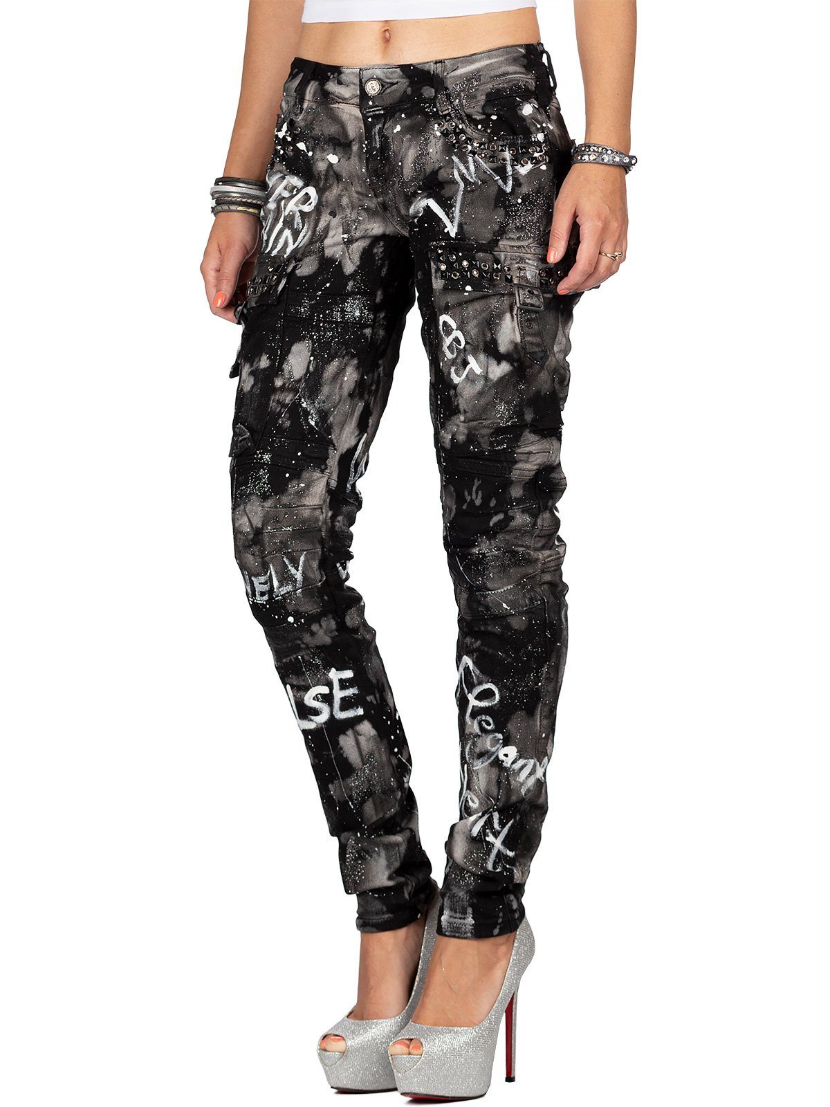 Straight-Jeans Damen Straight Fit Biker Hose Mid Waist BA-WD397