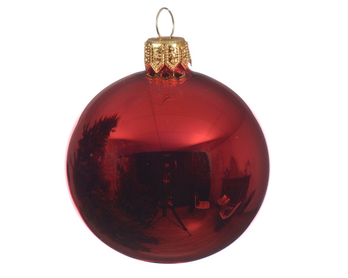 Decoris Box - 4er Christbaumschmuck, season decorations mundgeblasen Glas Weihnachtskugeln Weihnachtsrot glanz 10cm
