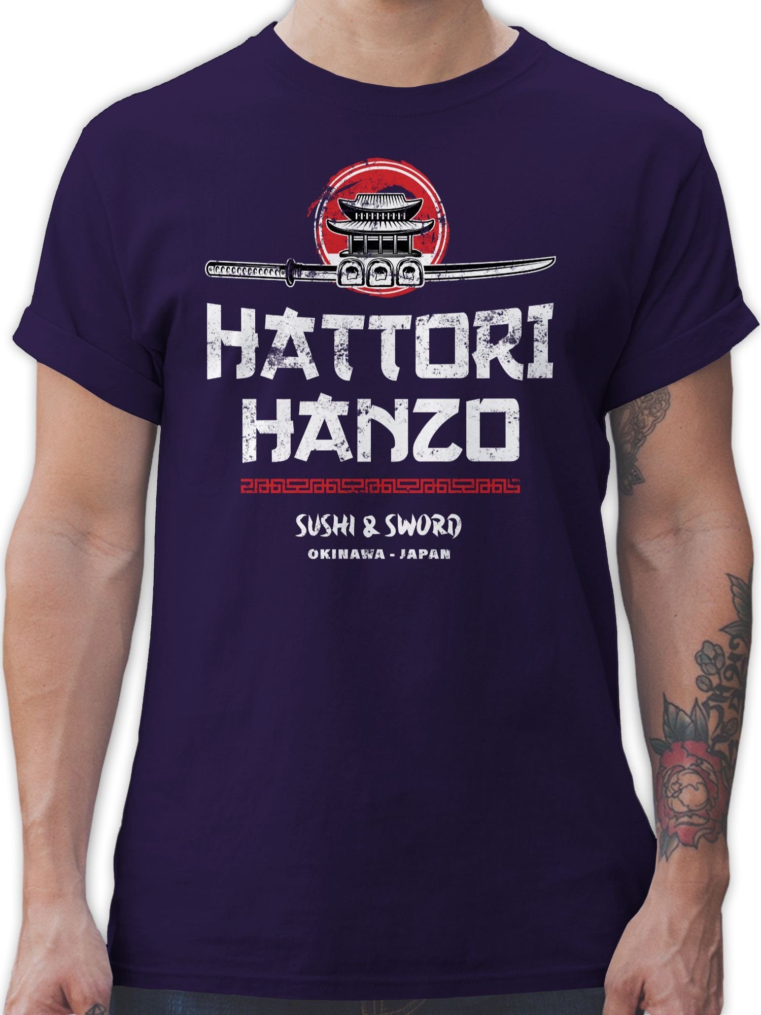 Shirtracer T-Shirt Hattori Hanzo Sushi & Sword Vintage Nerd Geschenke 03 Lila