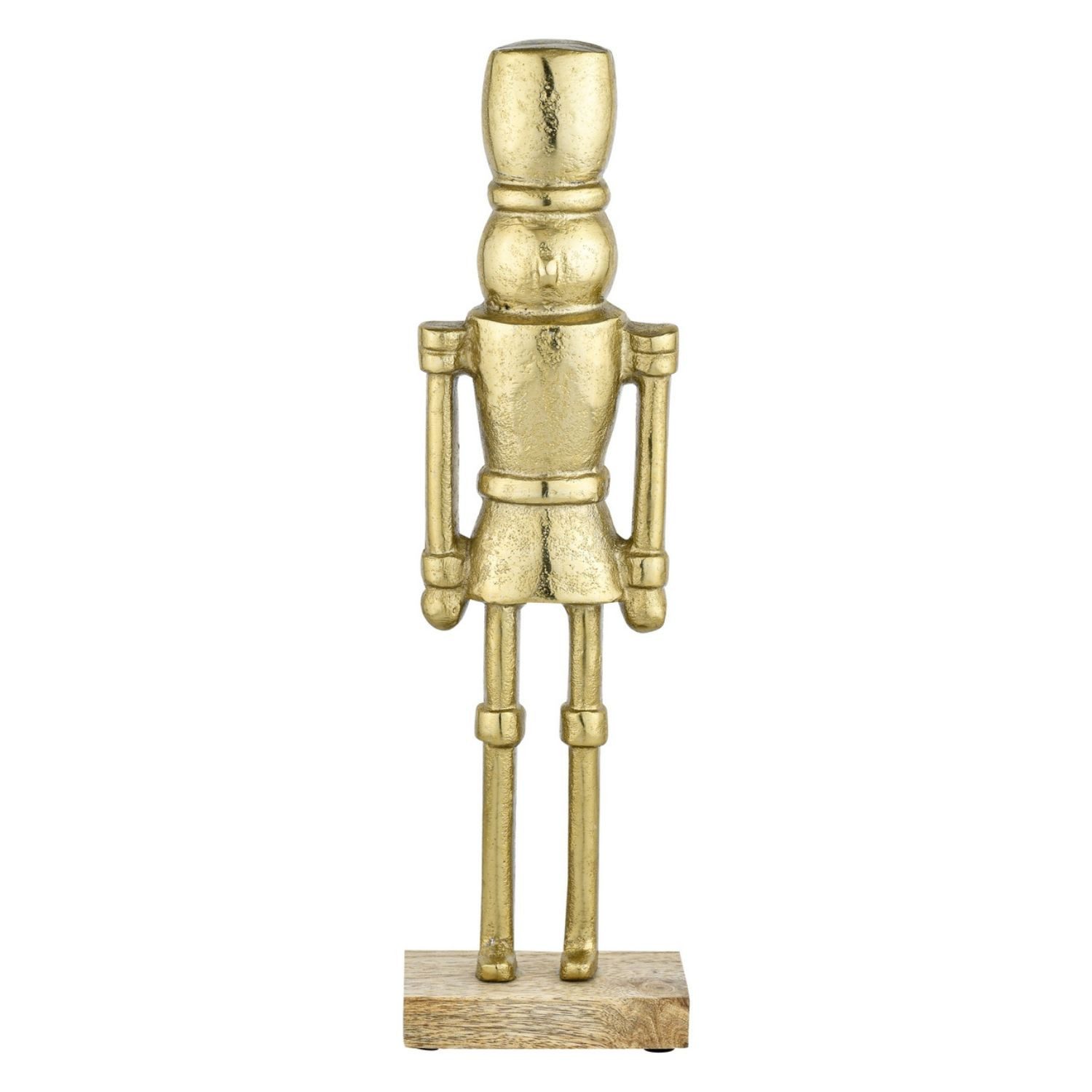 Dekofigur Dekofigur Nussknacker 32cm Gold Aluminium auf Holzsockel Handarbeit