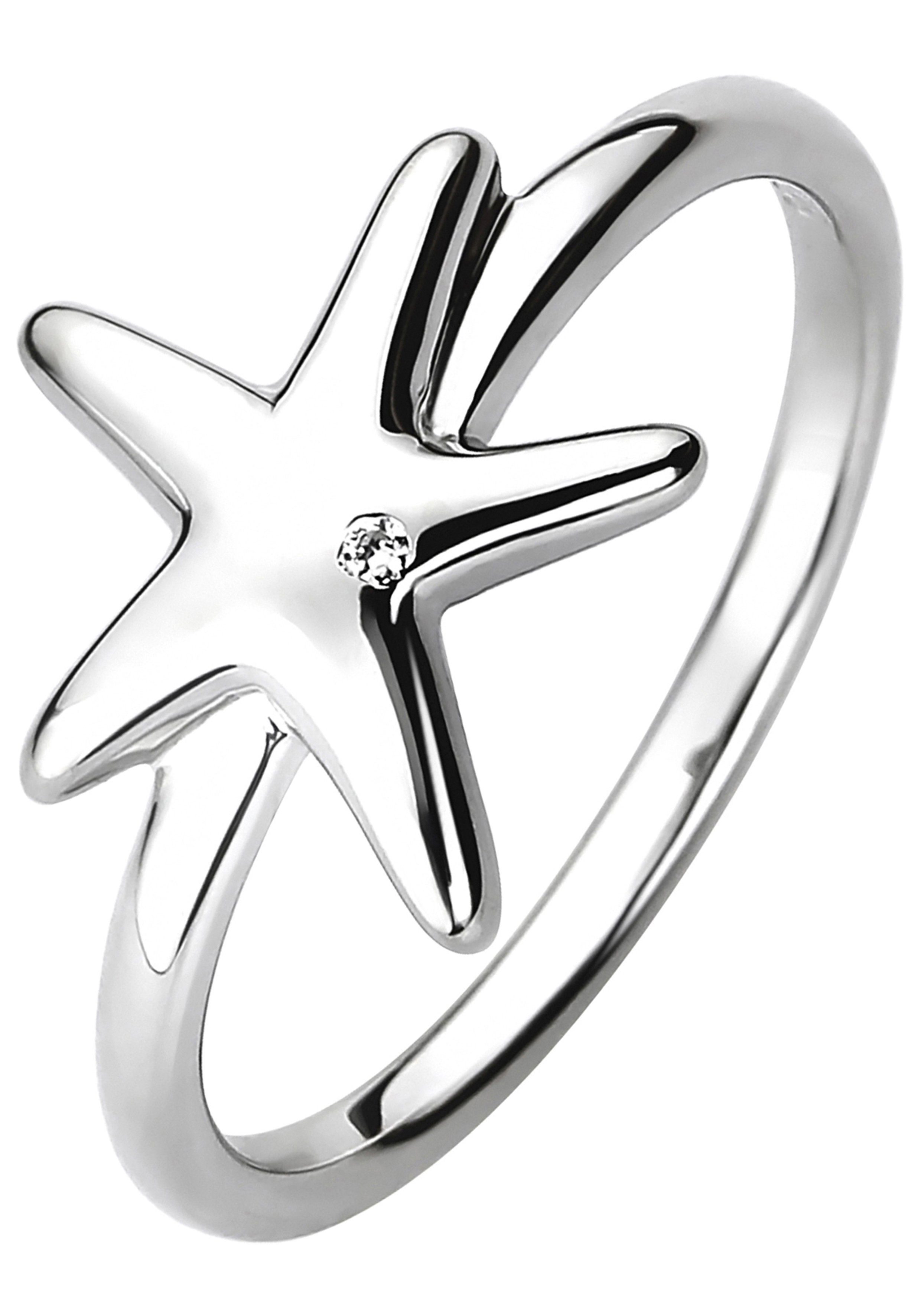 JOBO Fingerring Seestern, 925 Silber mit Zirkonia